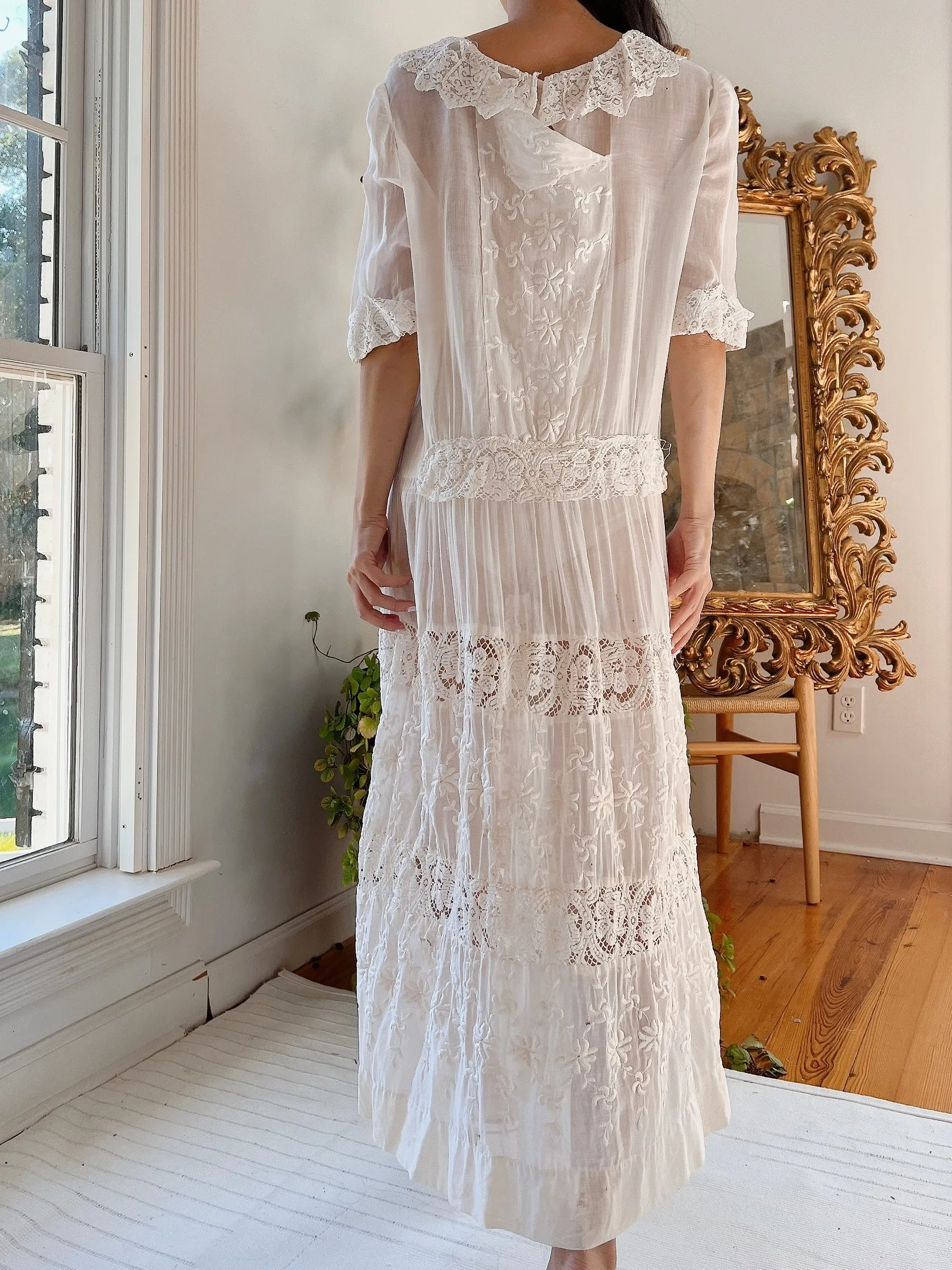 1910/1920s Cotton Embroidered Dress - M/L