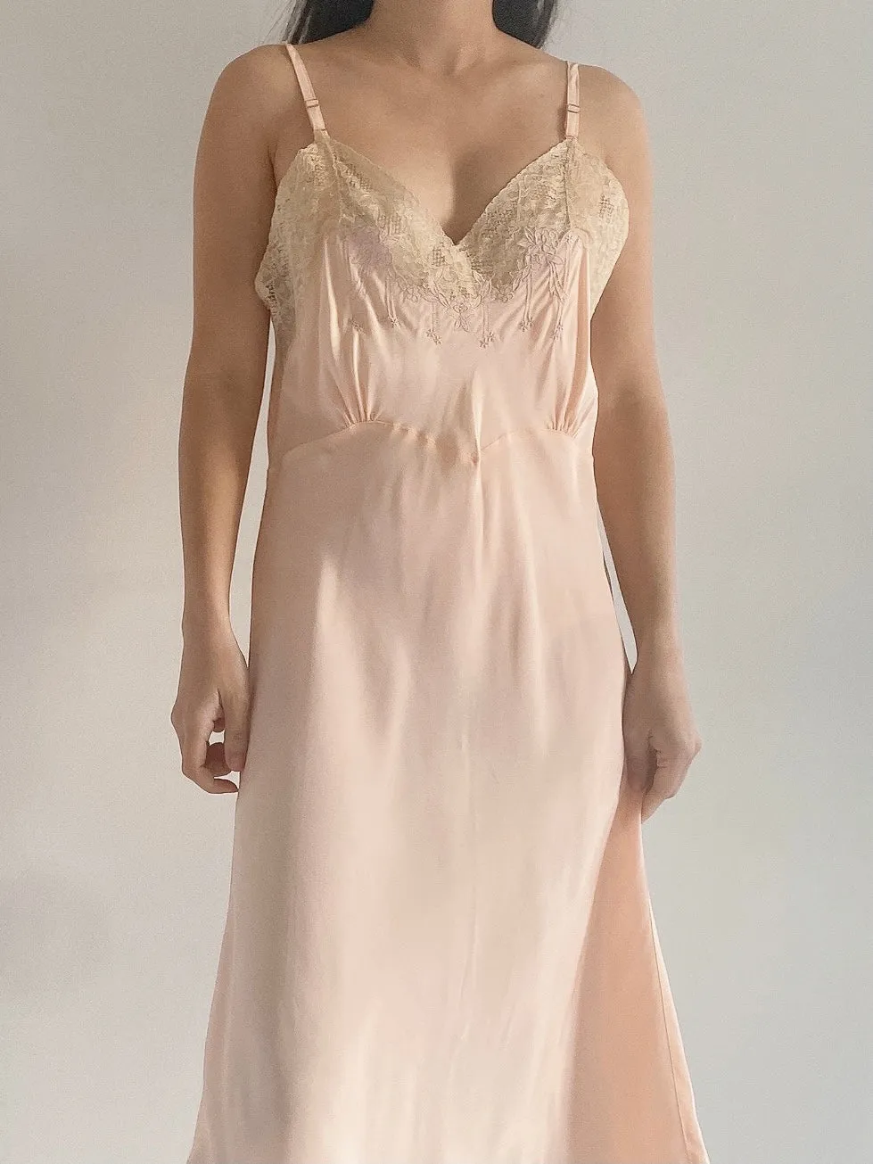1930s Dusty Pink Rayon Satin Bias Slip Gown - S/M