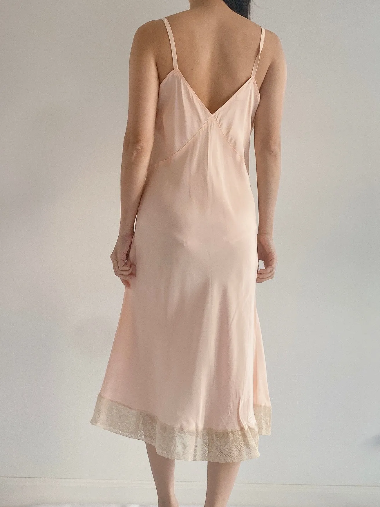 1930s Dusty Pink Rayon Satin Bias Slip Gown - S/M