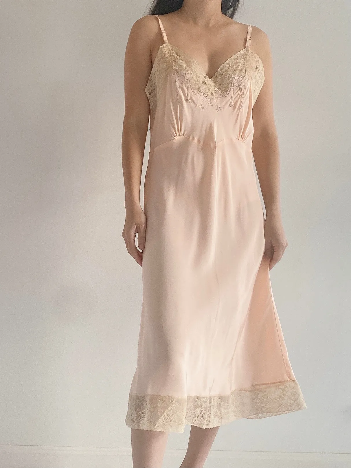 1930s Dusty Pink Rayon Satin Bias Slip Gown - S/M