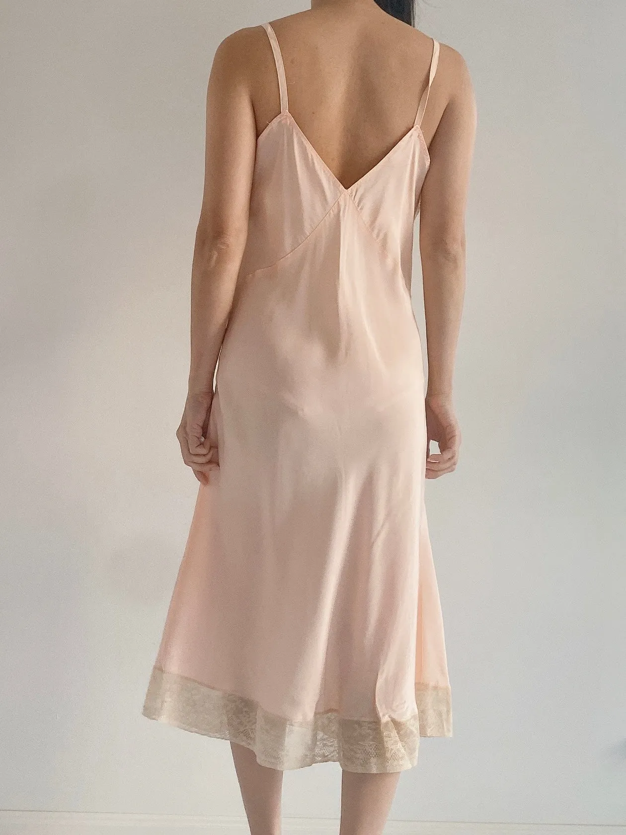 1930s Dusty Pink Rayon Satin Bias Slip Gown - S/M