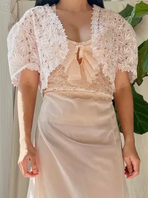 1930s Light Pink Organdy Cutout Bolero - S