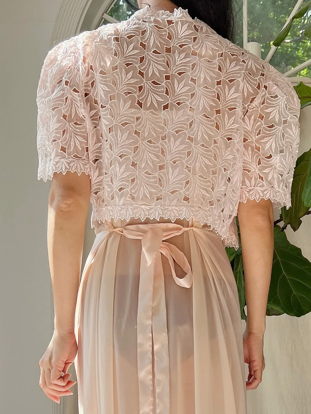 1930s Light Pink Organdy Cutout Bolero - S