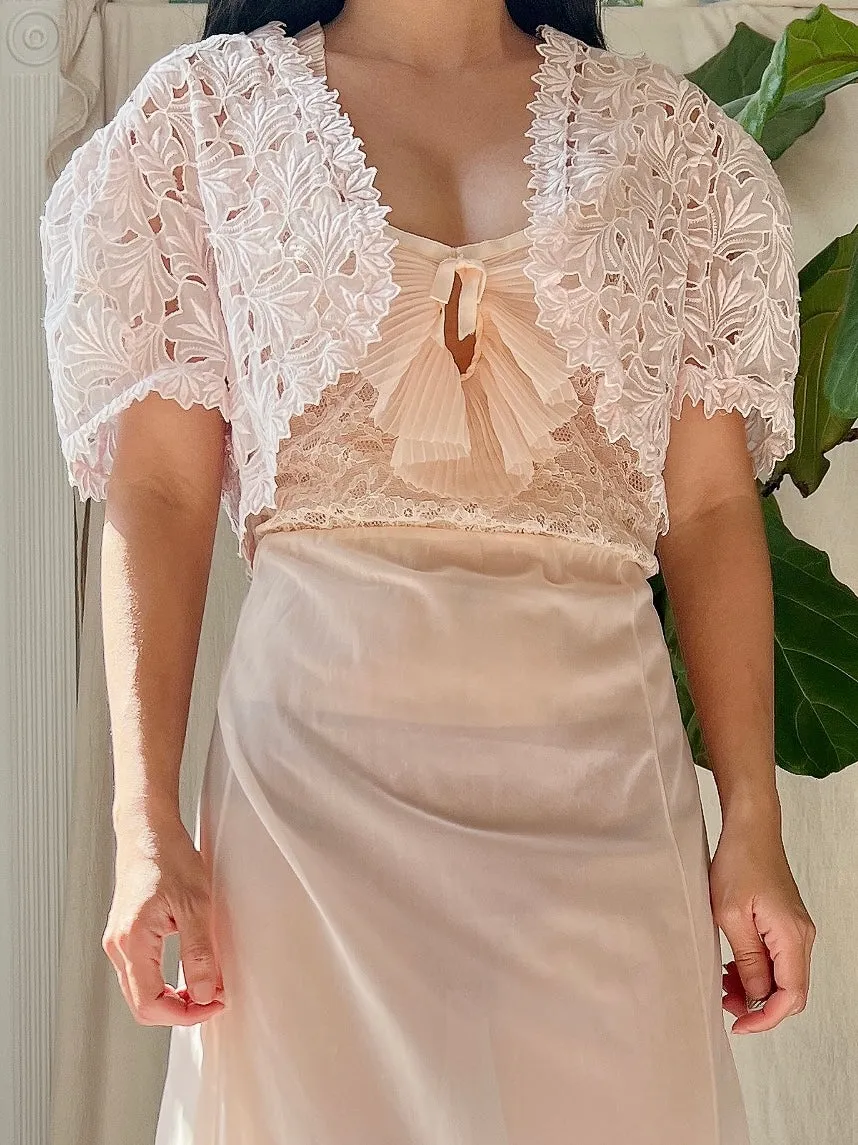 1930s Light Pink Organdy Cutout Bolero - S