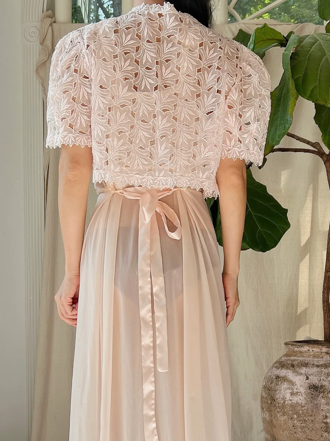 1930s Light Pink Organdy Cutout Bolero - S