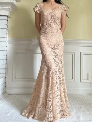 1930s Peach Lace Gown - S