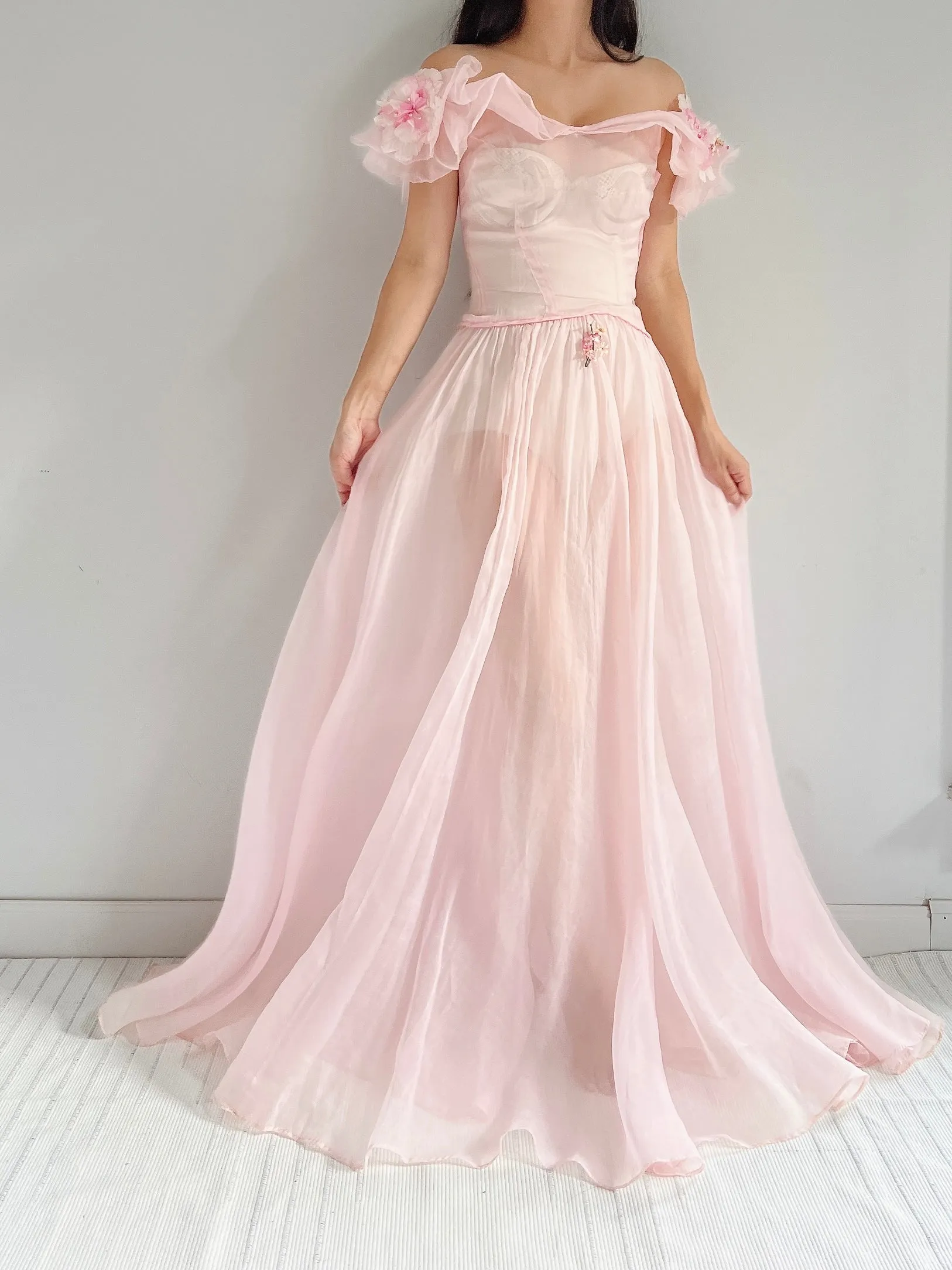 1930s Pink Organdy Dress - XXS