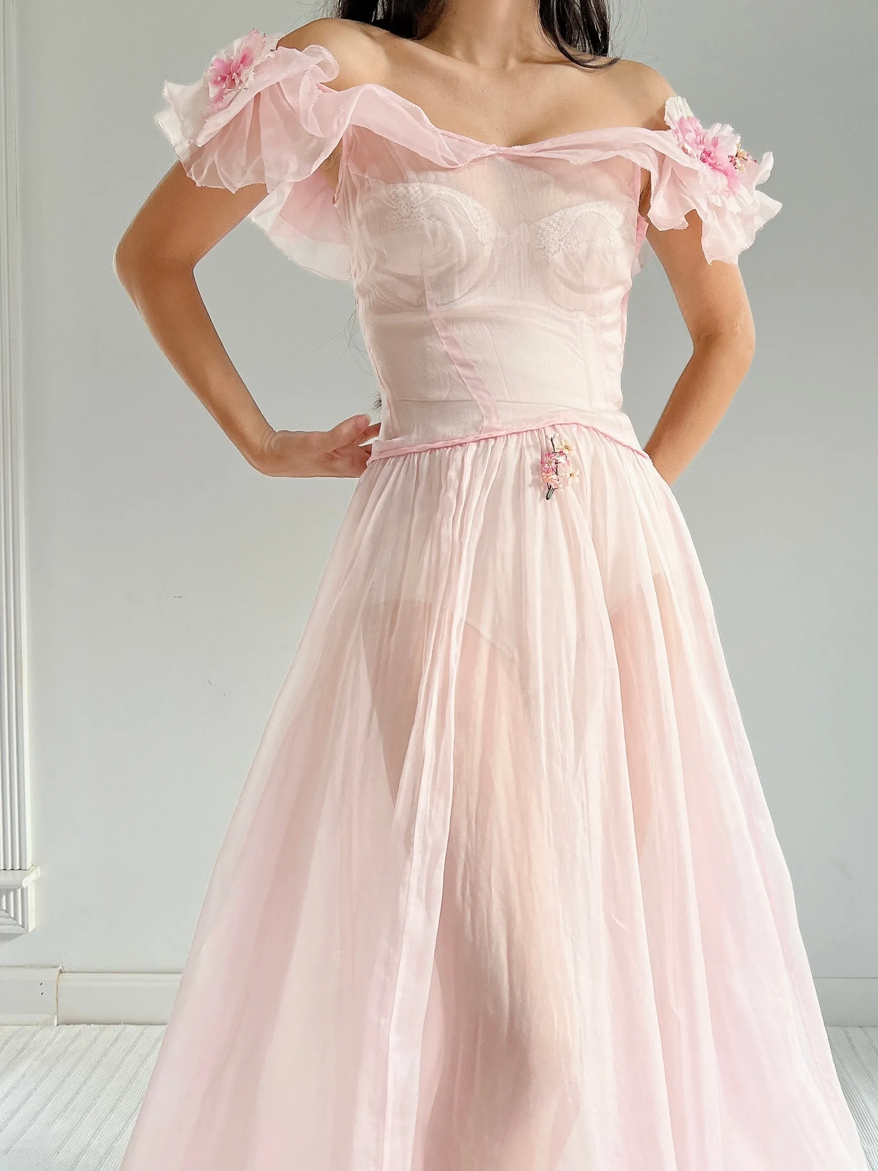 1930s Pink Organdy Dress - XXS
