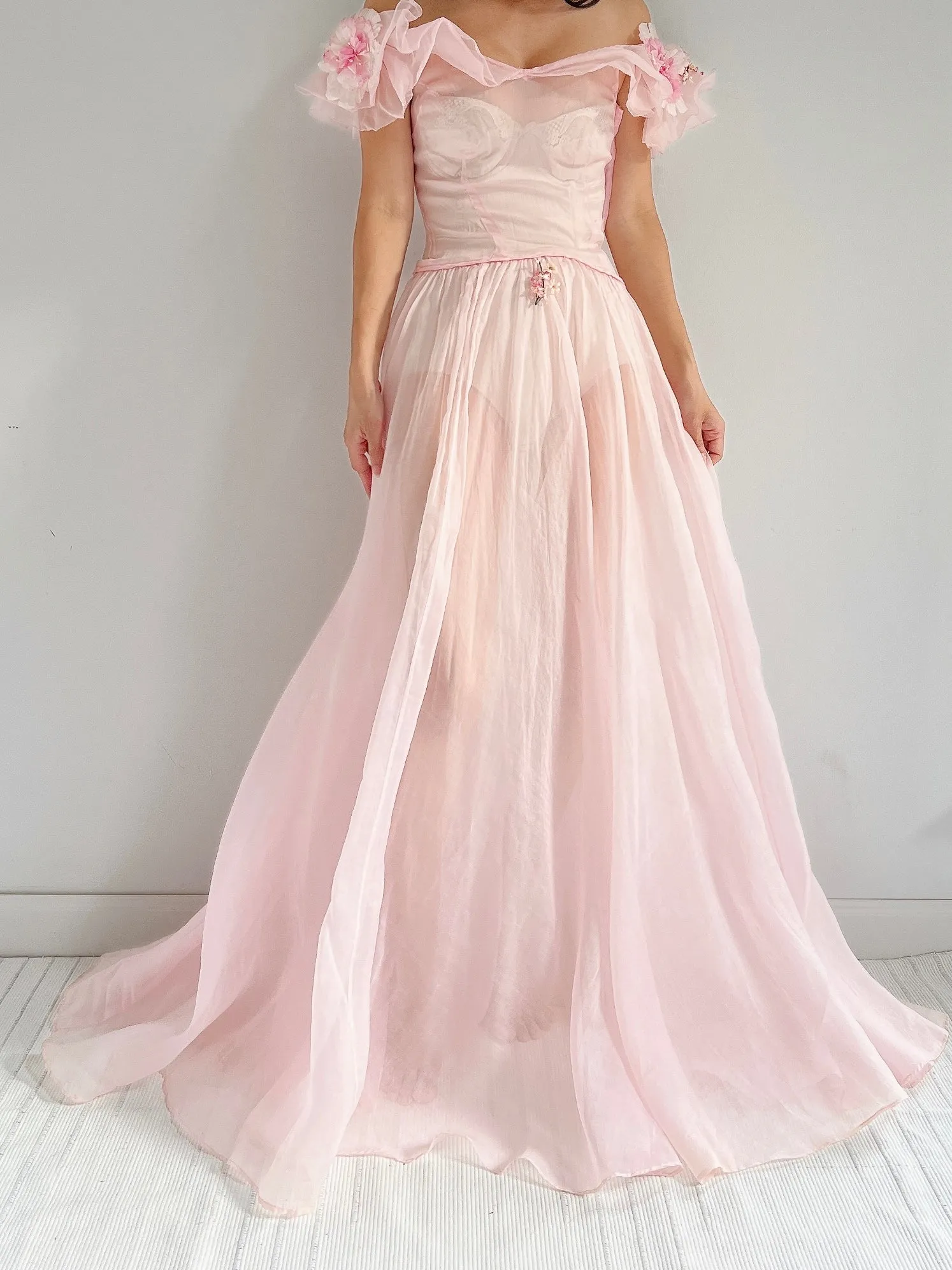 1930s Pink Organdy Dress - XXS