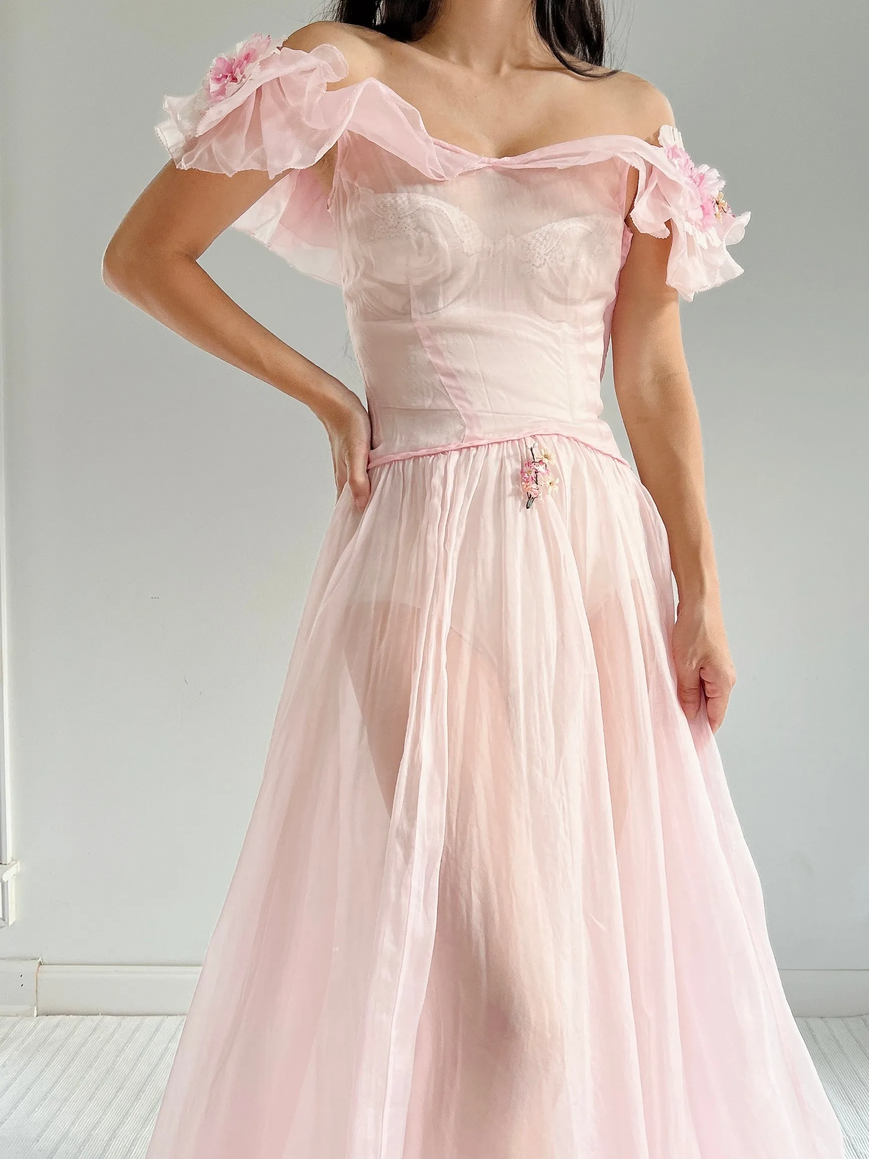 1930s Pink Organdy Dress - XXS