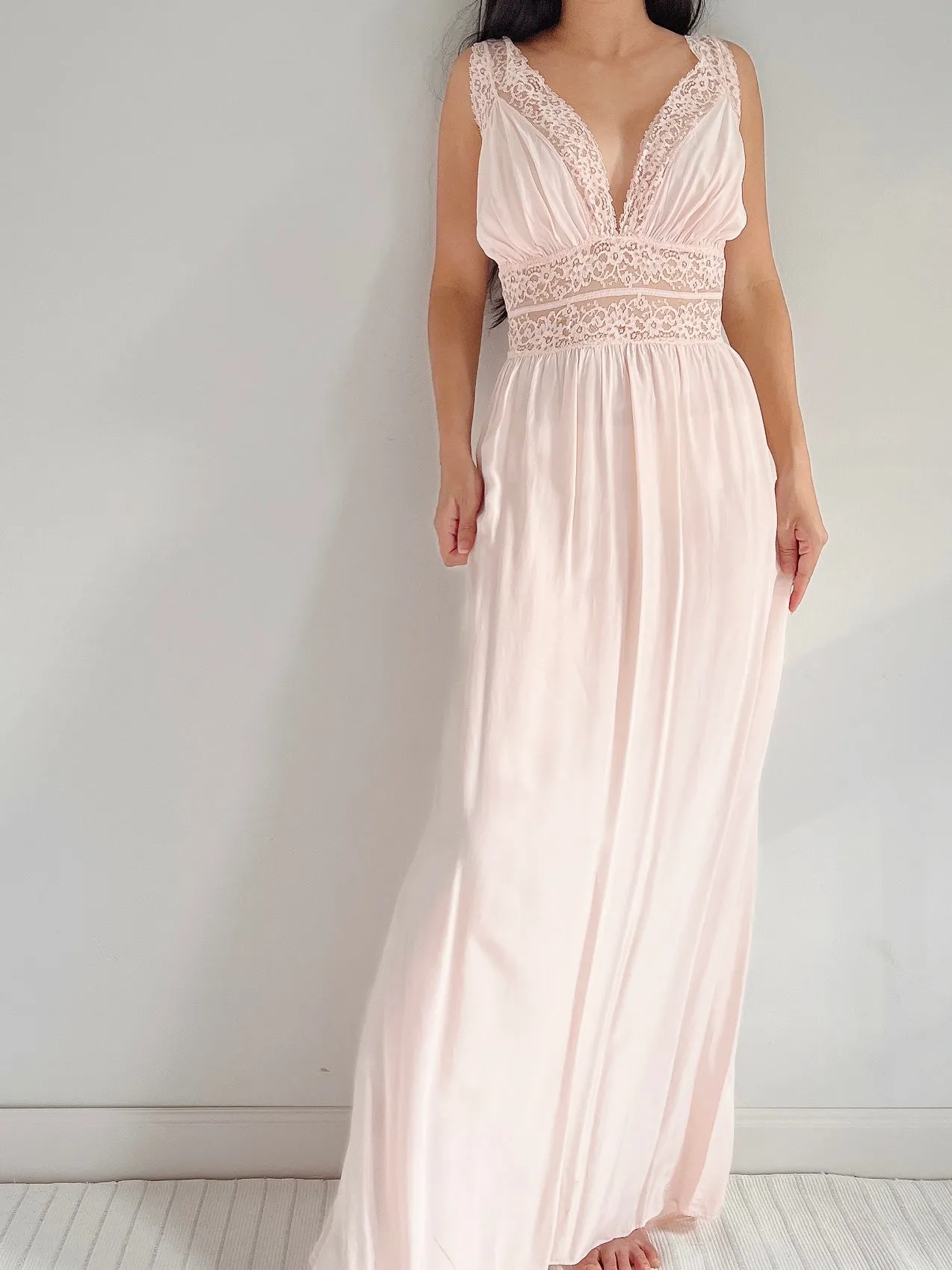 1930s Rayon and Lace Dress - M