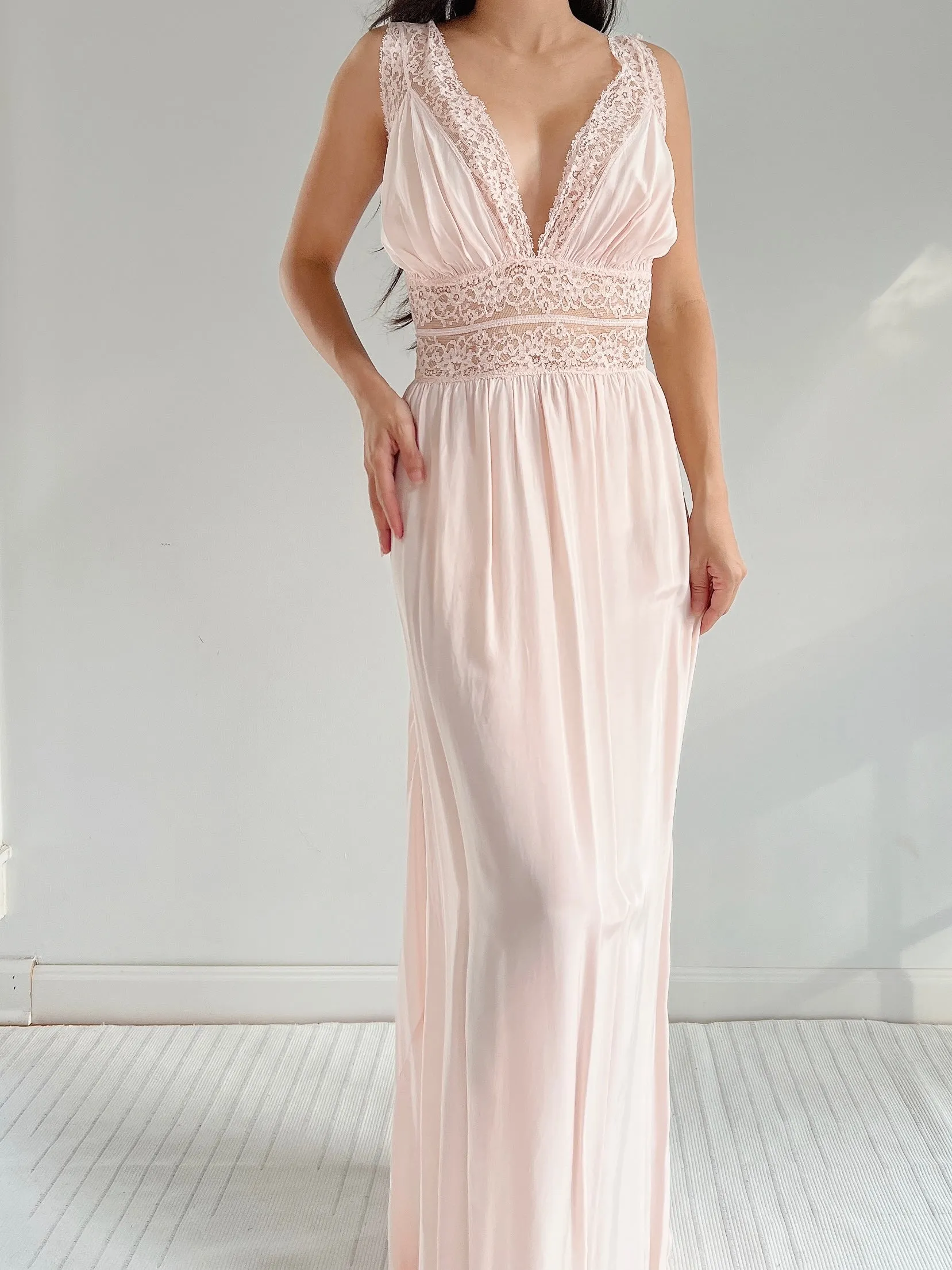 1930s Rayon and Lace Dress - M