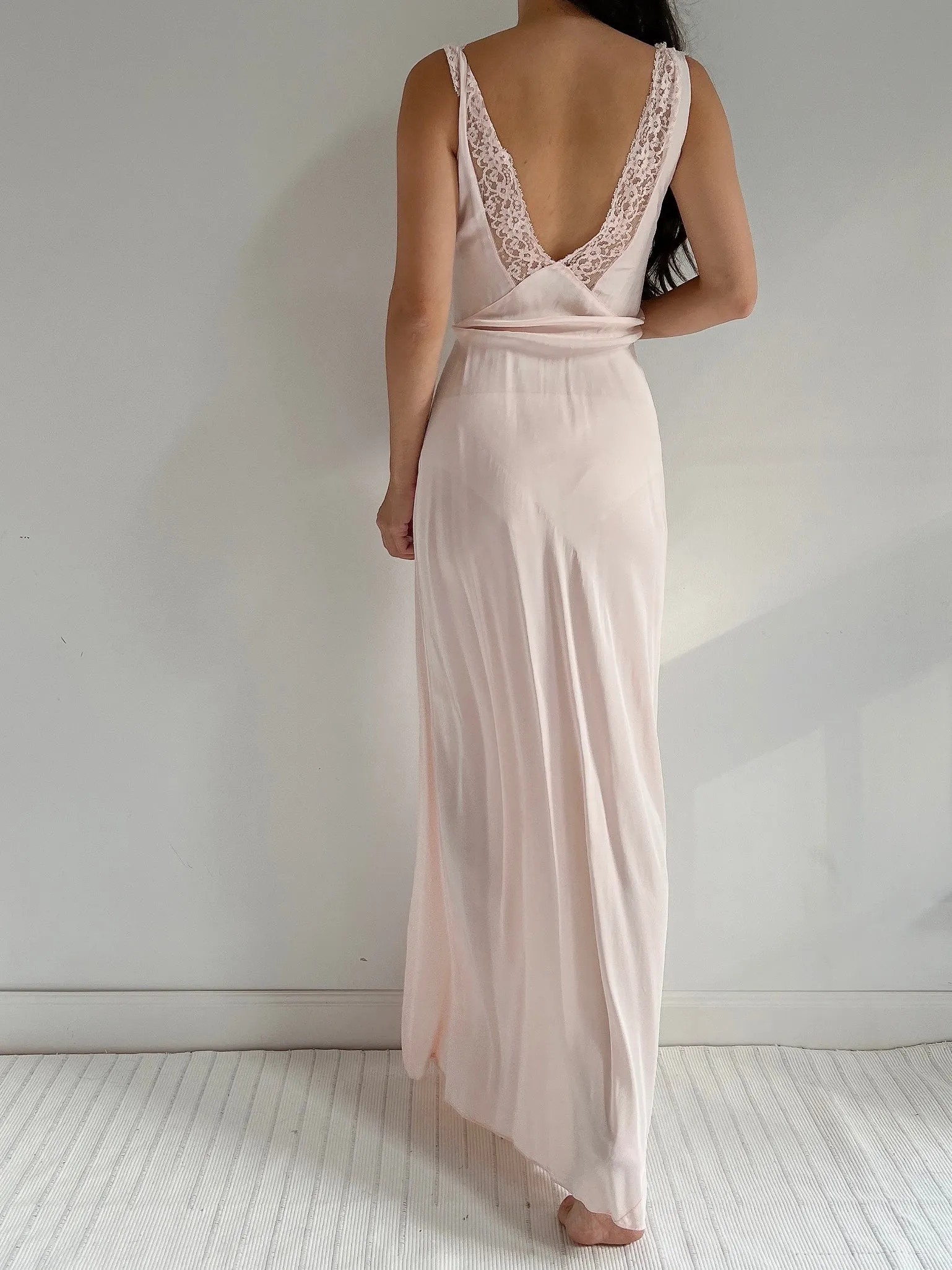 1930s Rayon and Lace Dress - M