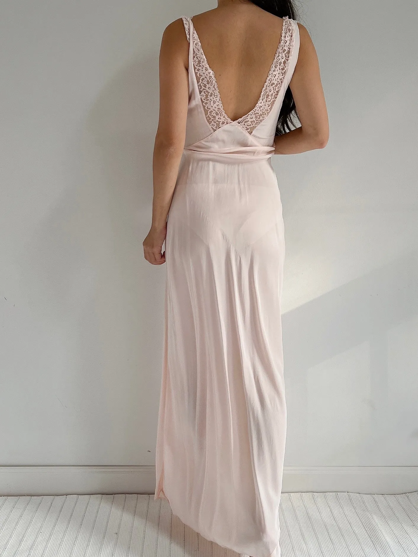 1930s Rayon and Lace Dress - M