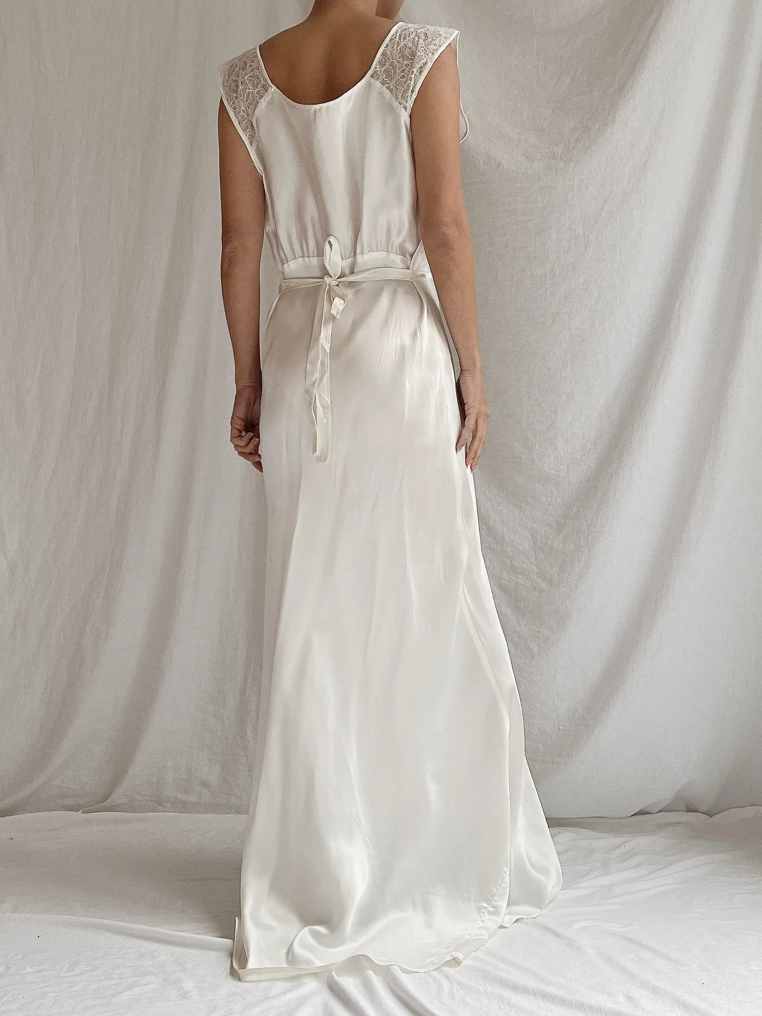 1930s Satin Lace Cutout Dress - S/M