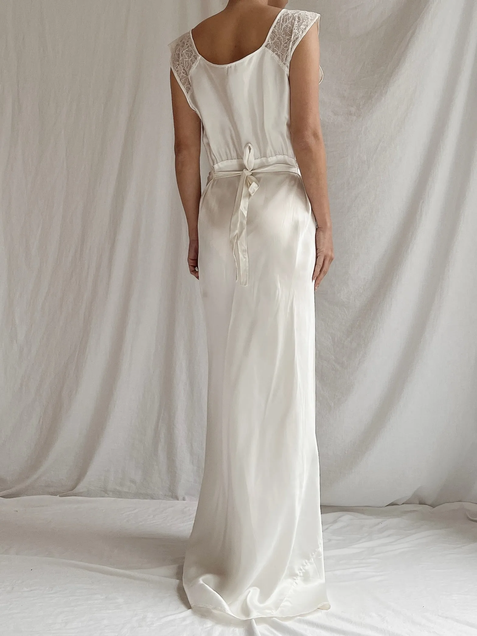 1930s Satin Lace Cutout Dress - S/M