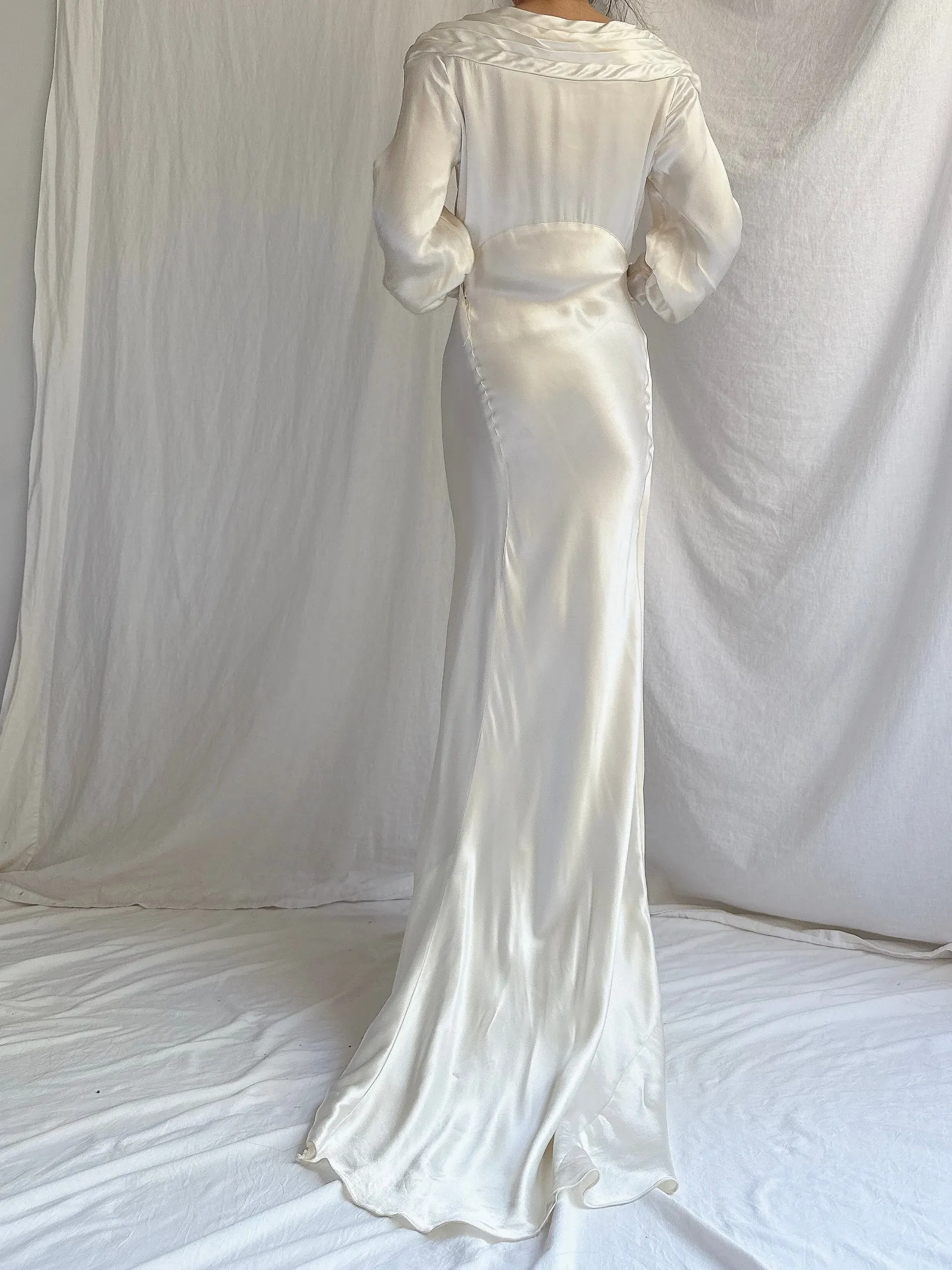1930s Satin Long Sleeve Gown - XS