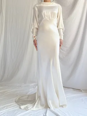 1930s Satin Long Sleeve Gown - XS