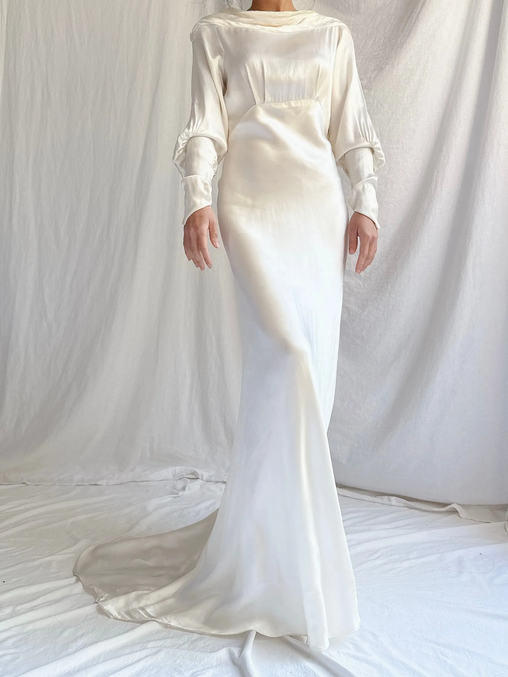 1930s Satin Long Sleeve Gown - XS