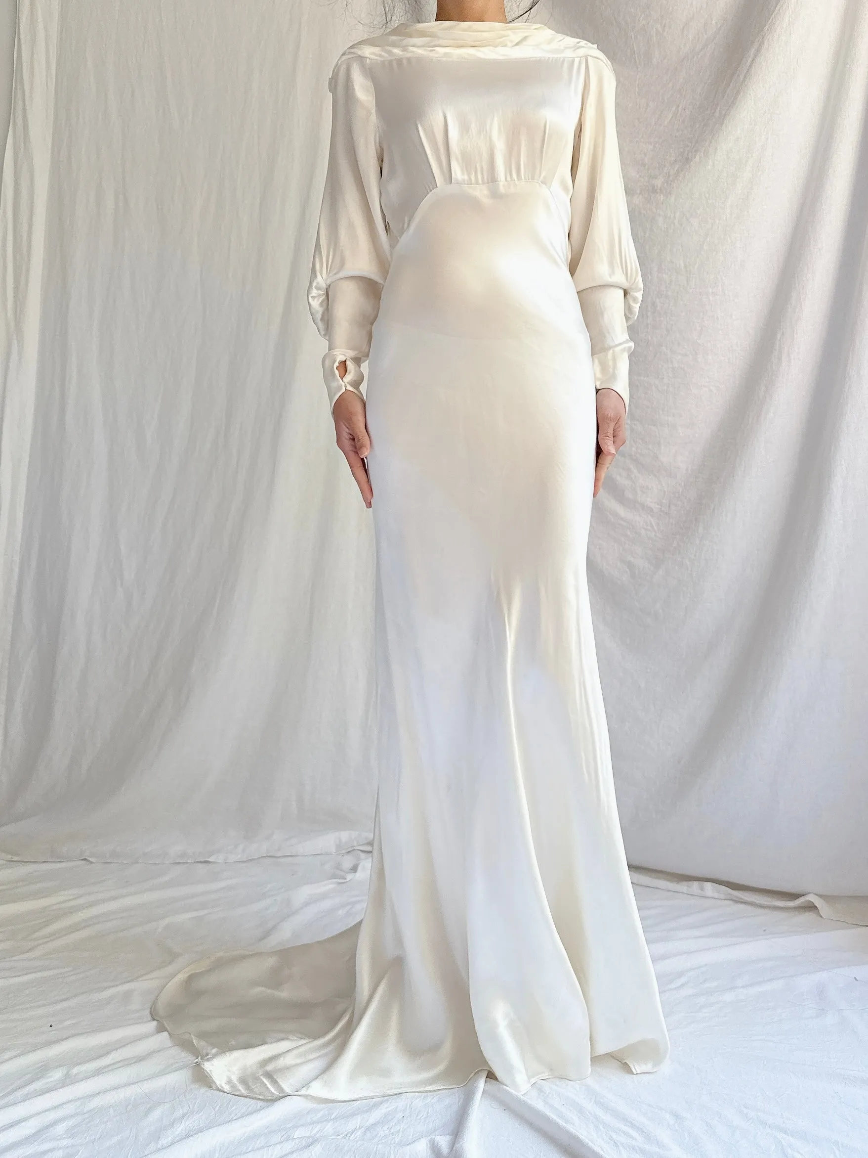 1930s Satin Long Sleeve Gown - XS
