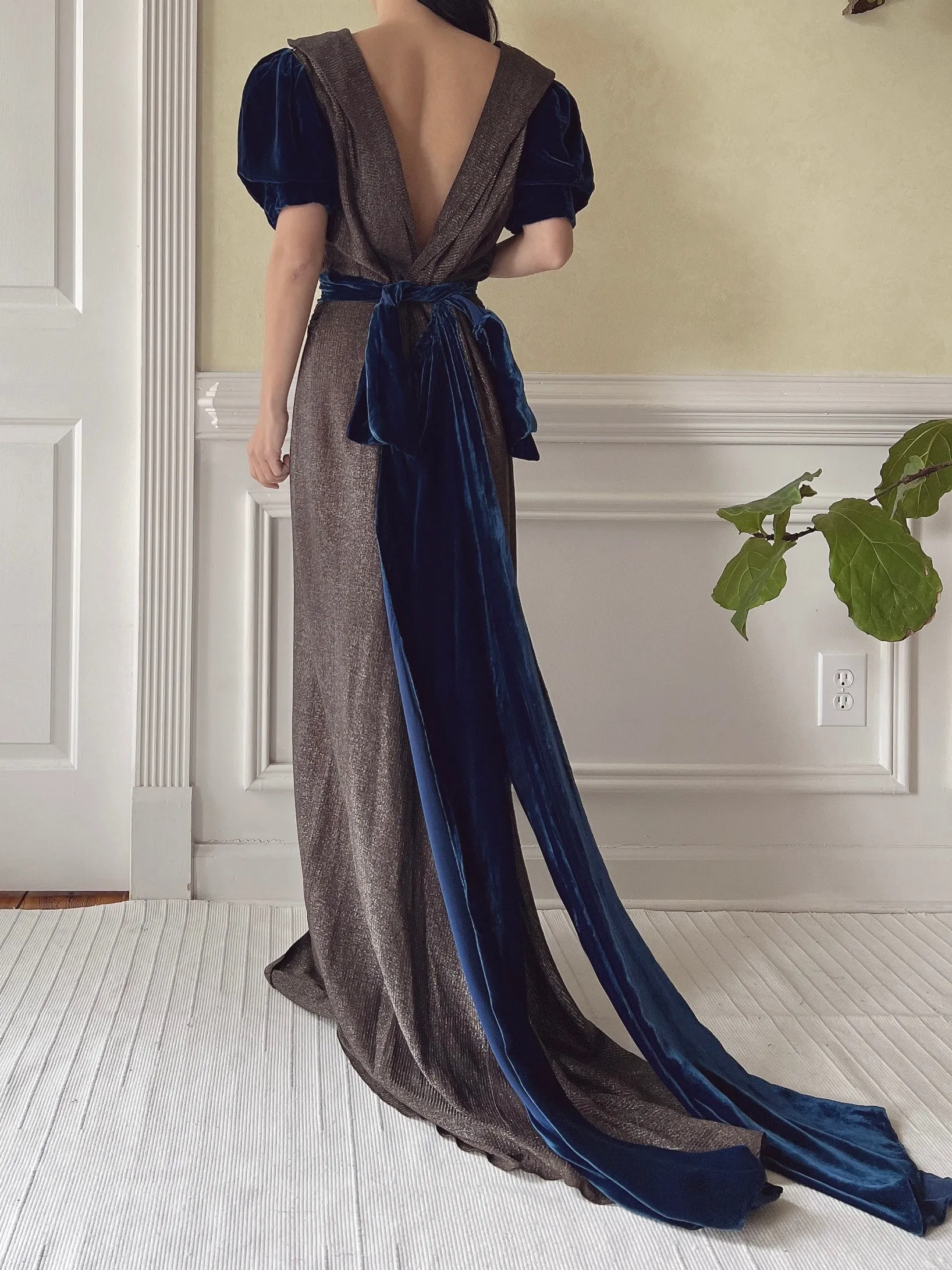 1930s Silk Velvet and Lame' Gown - M