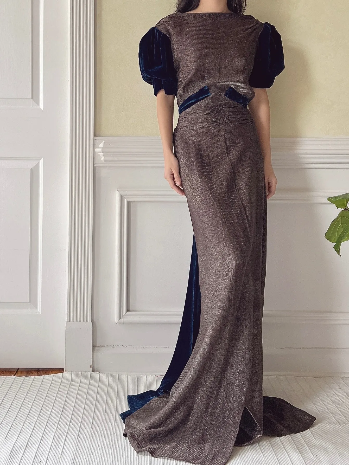 1930s Silk Velvet and Lame' Gown - M