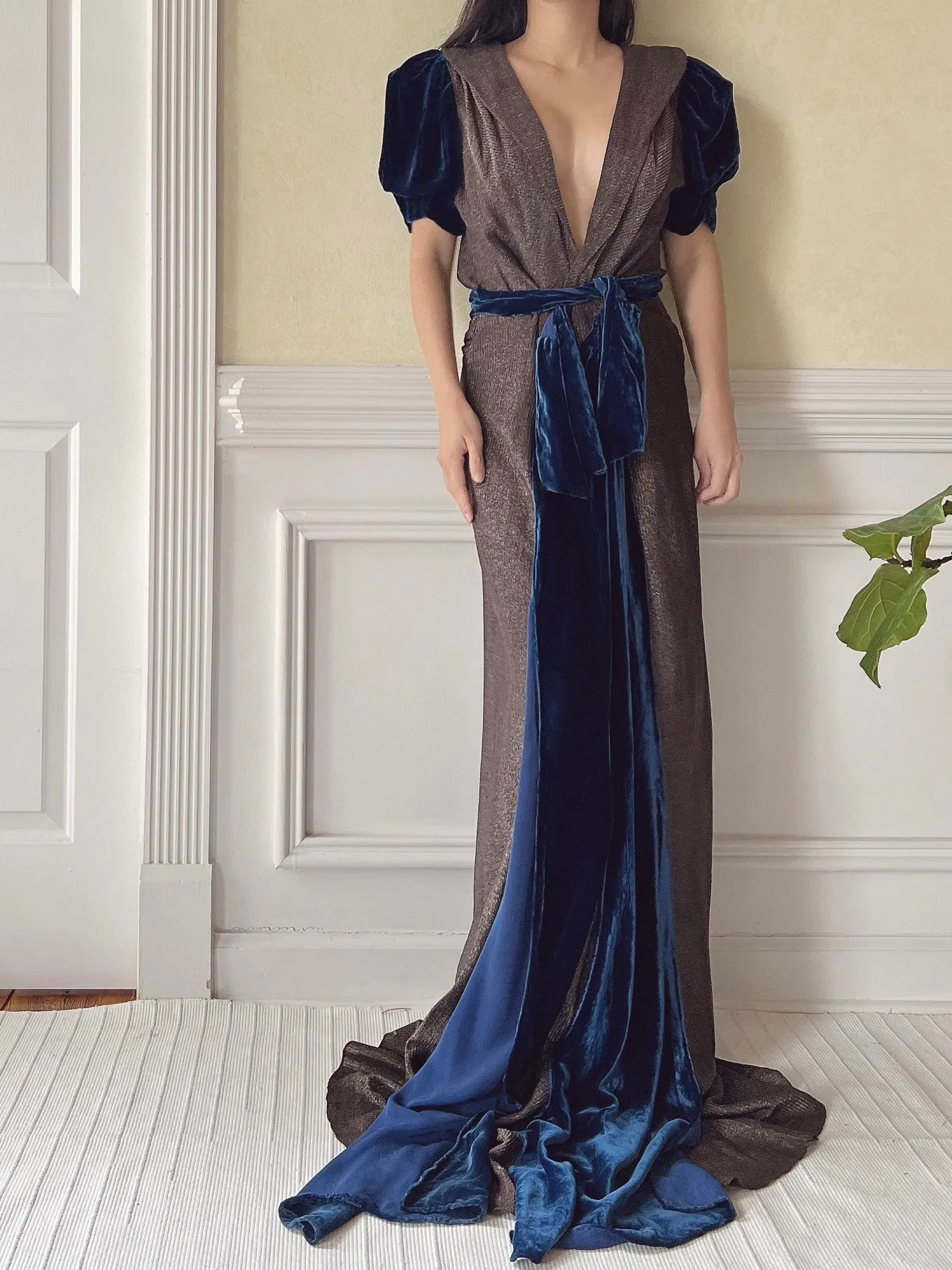 1930s Silk Velvet and Lame' Gown - M