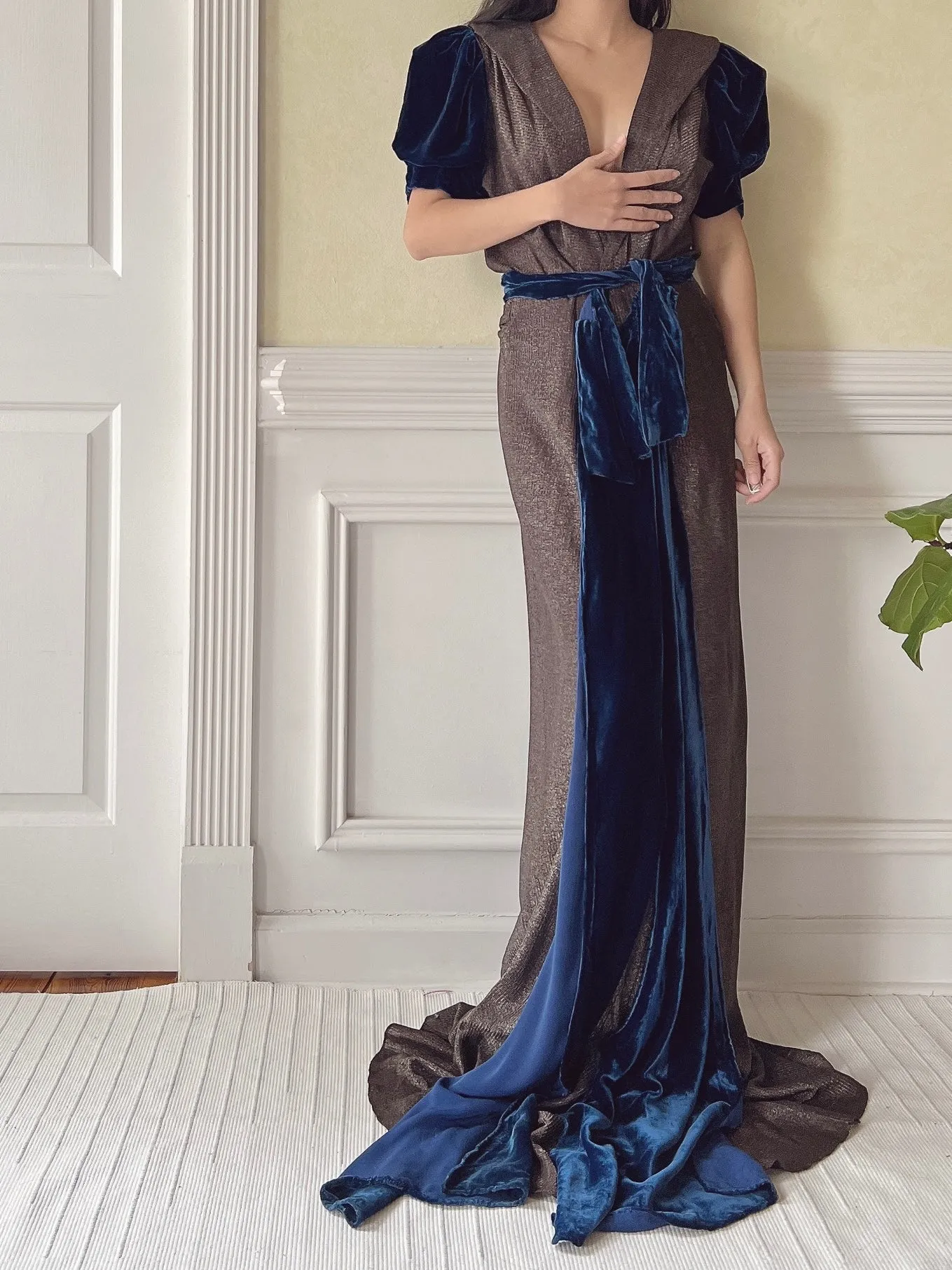 1930s Silk Velvet and Lame' Gown - M