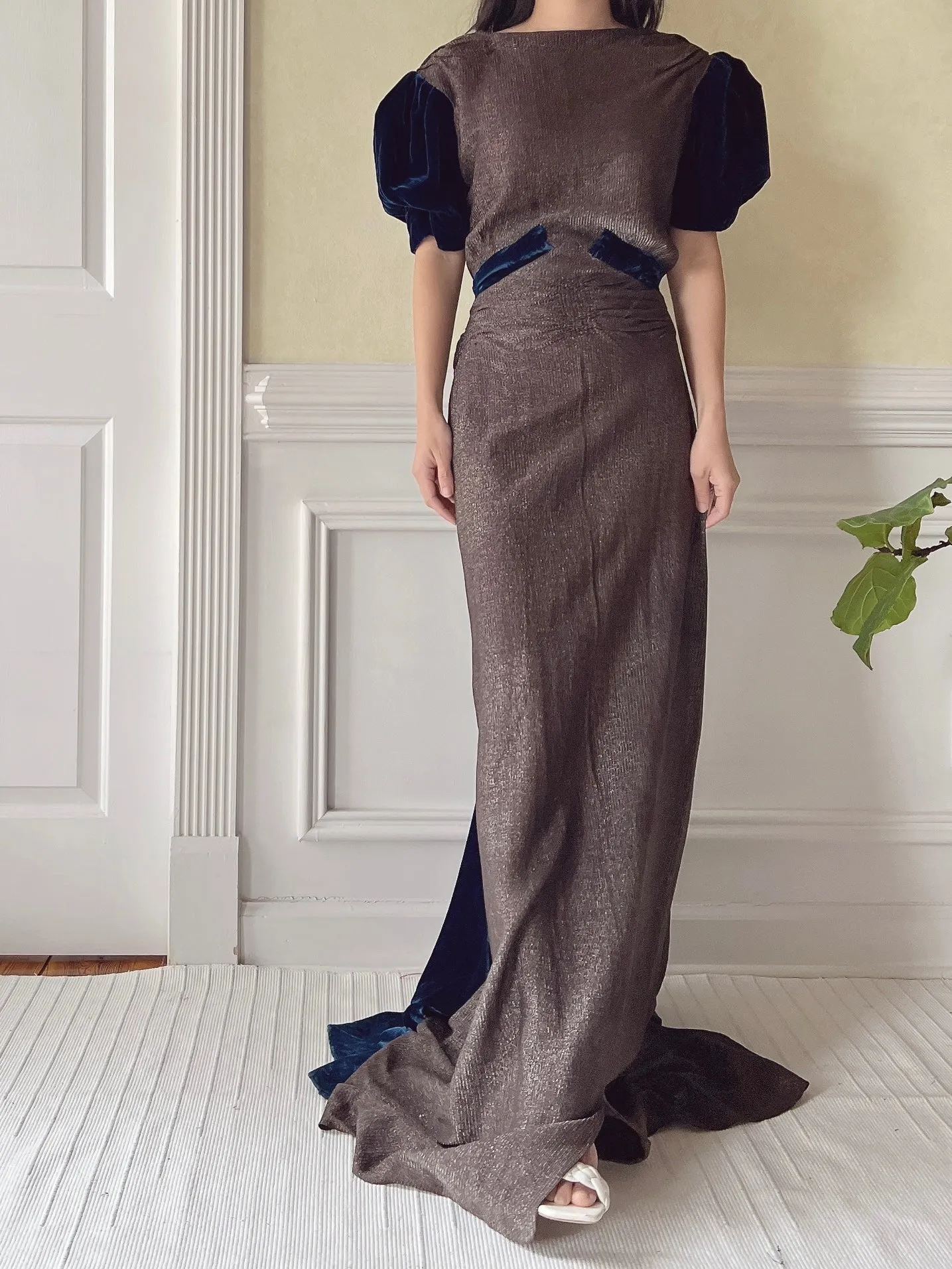 1930s Silk Velvet and Lame' Gown - M