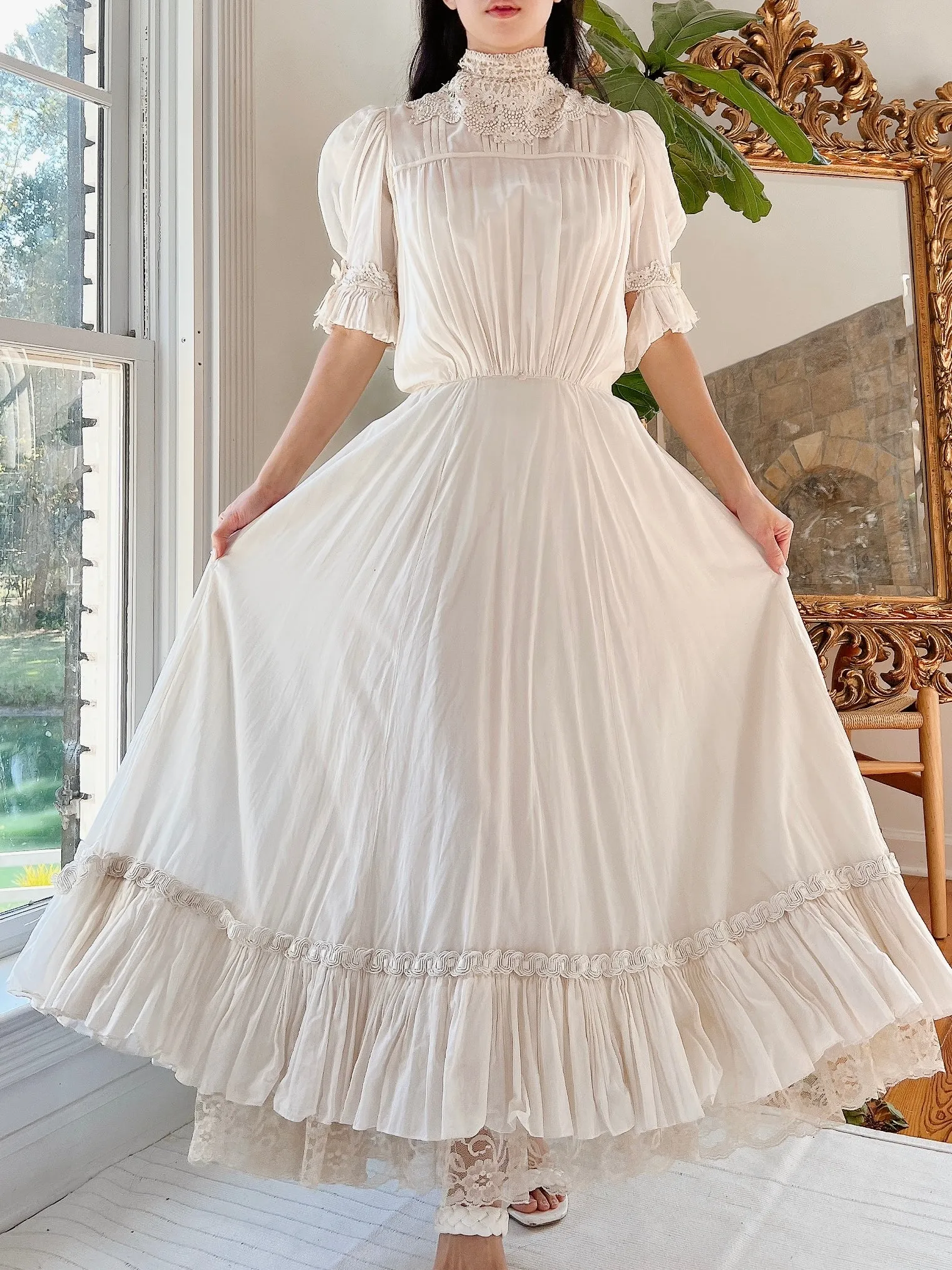 1940s Chiffon Ruche Dress - S
