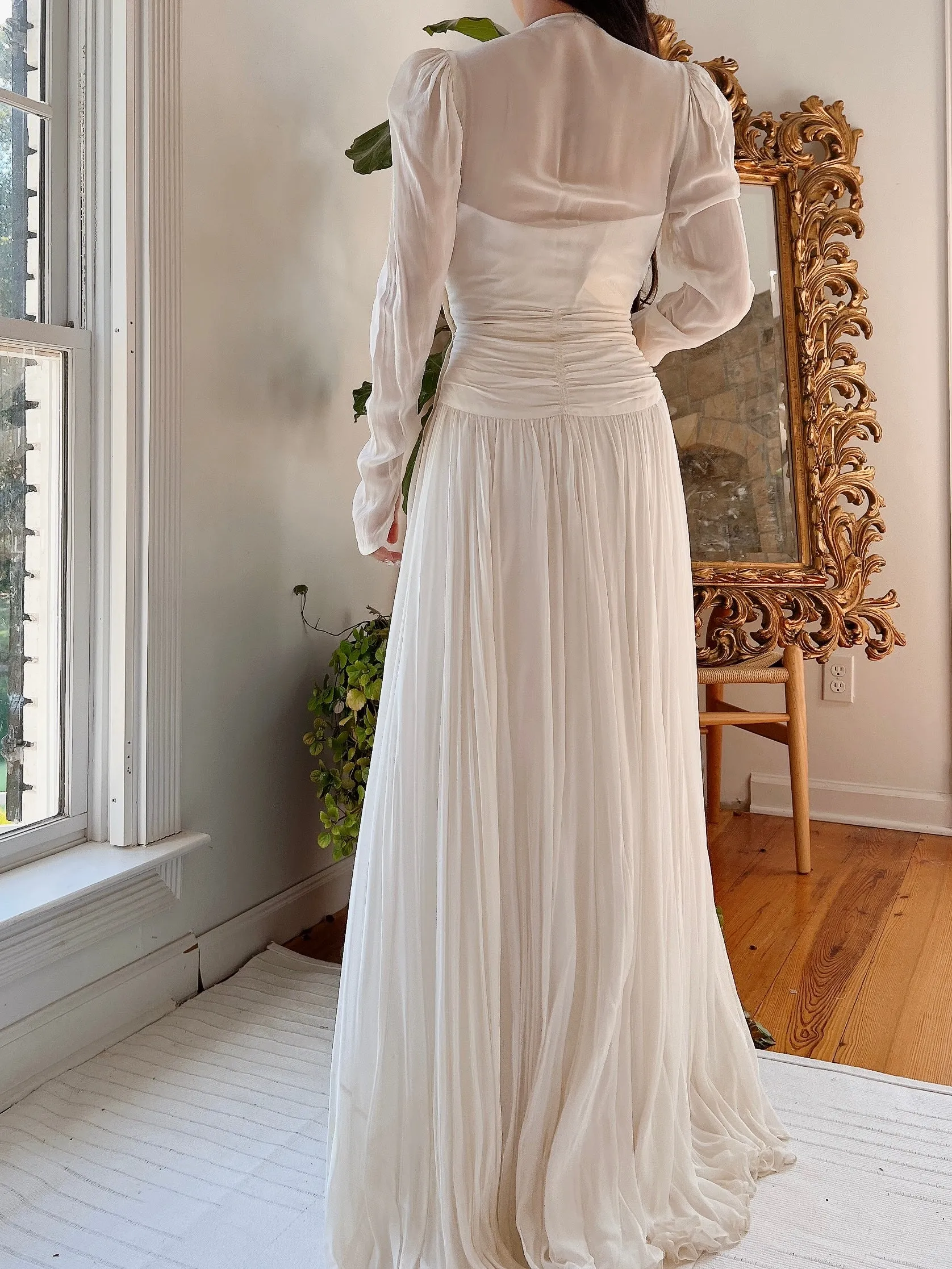 1940s Chiffon Ruche Dress - S