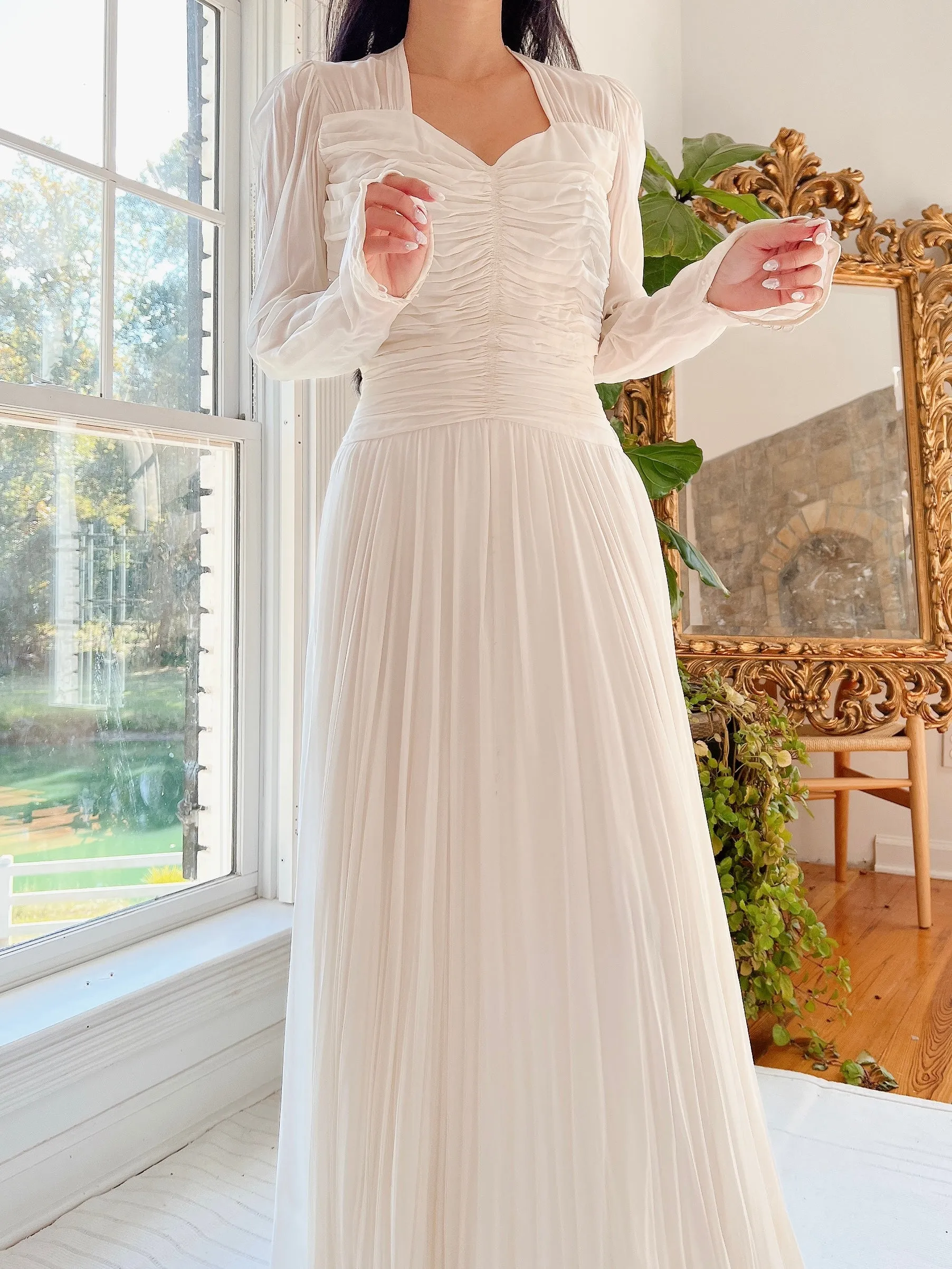 1940s Chiffon Ruche Dress - S