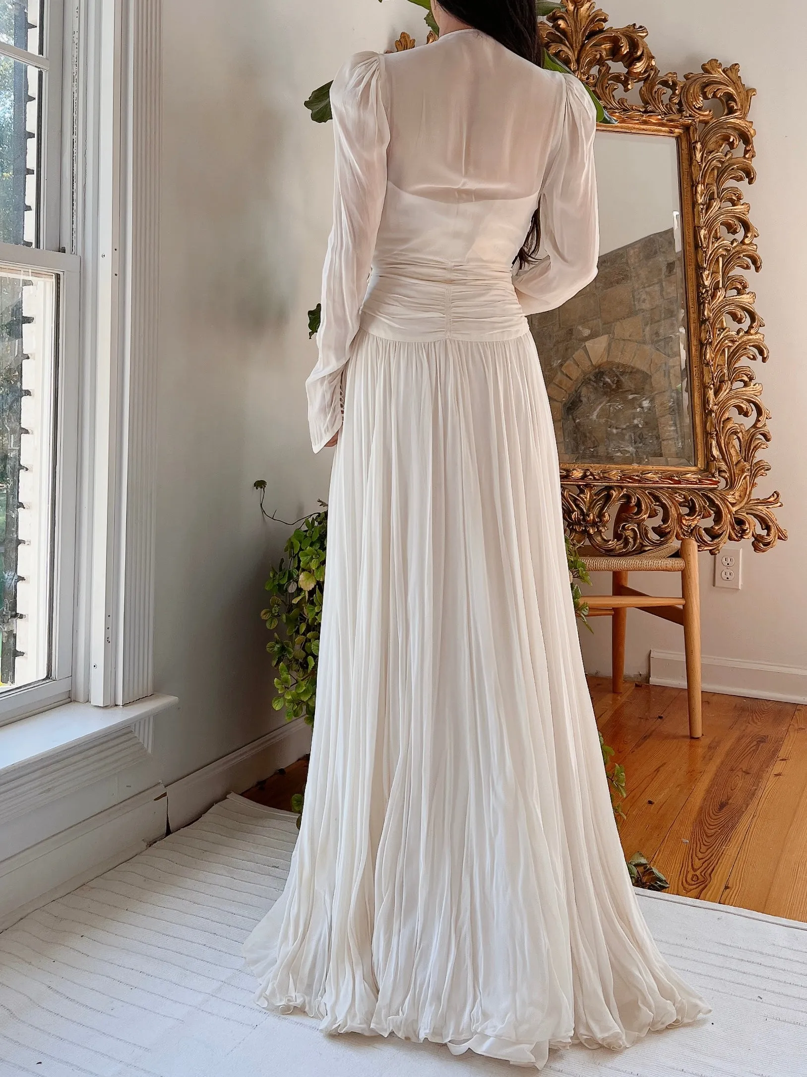 1940s Chiffon Ruche Dress - S