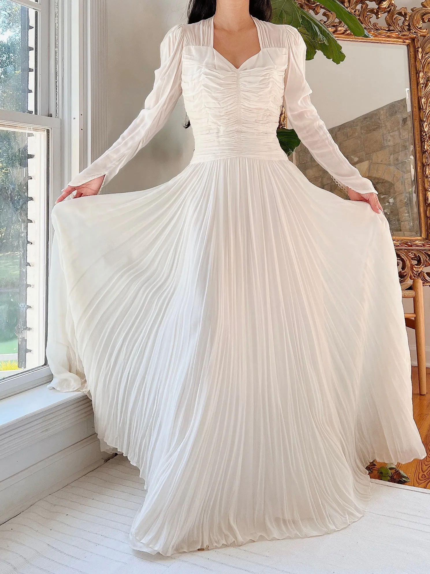1940s Chiffon Ruche Dress - S