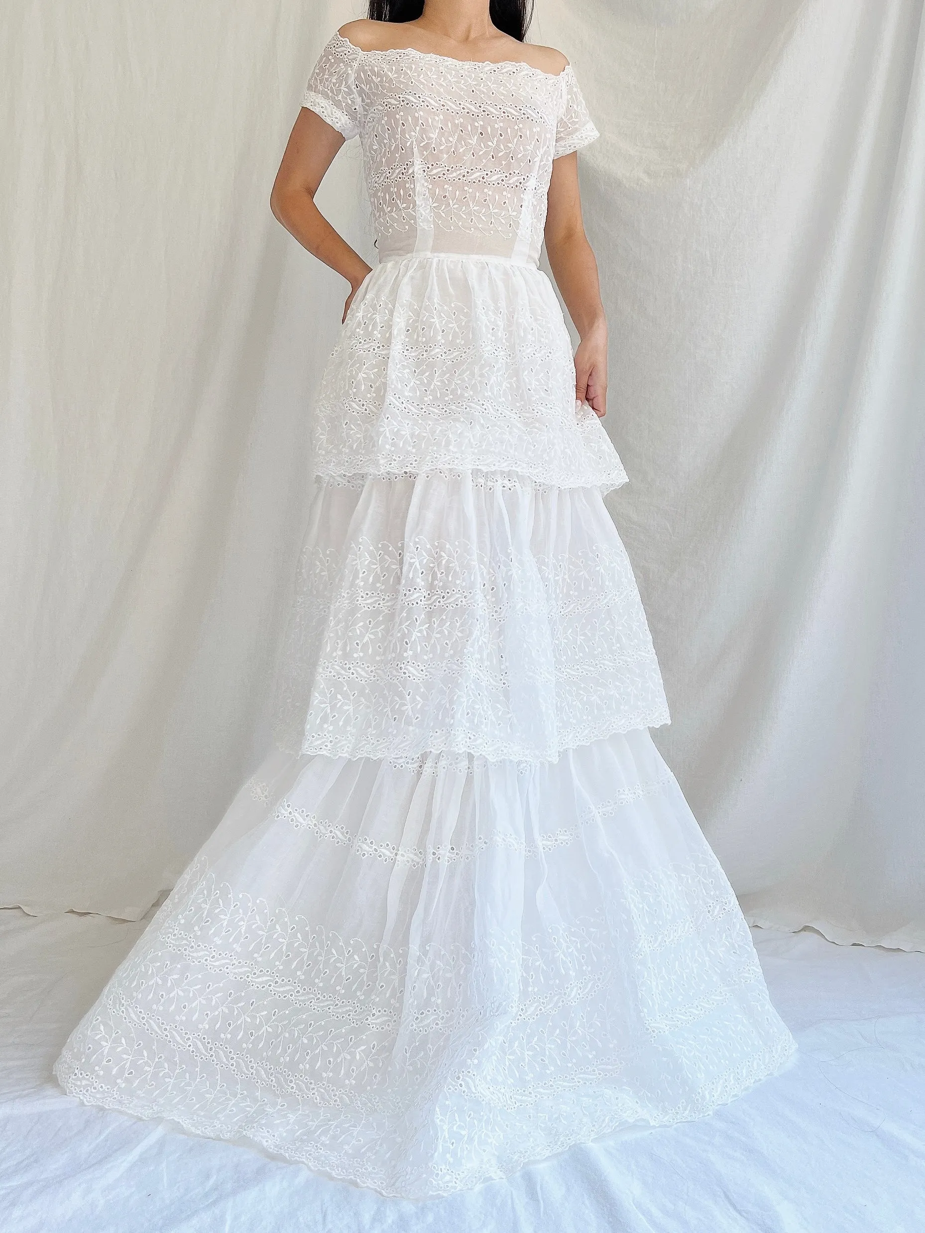 1940s Organdy Embroidered Gown - XS