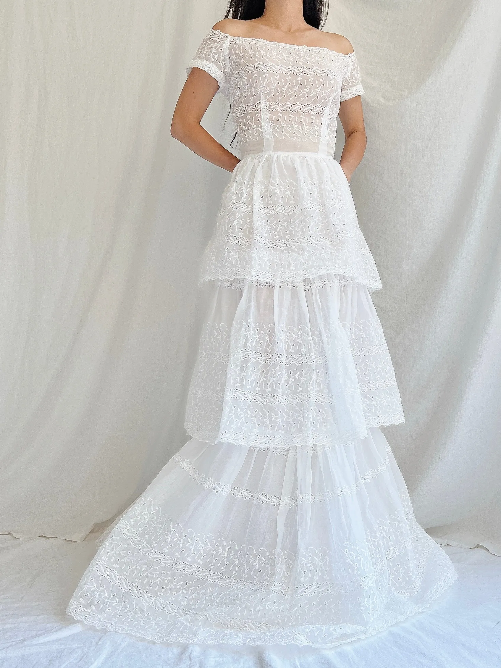1940s Organdy Embroidered Gown - XS