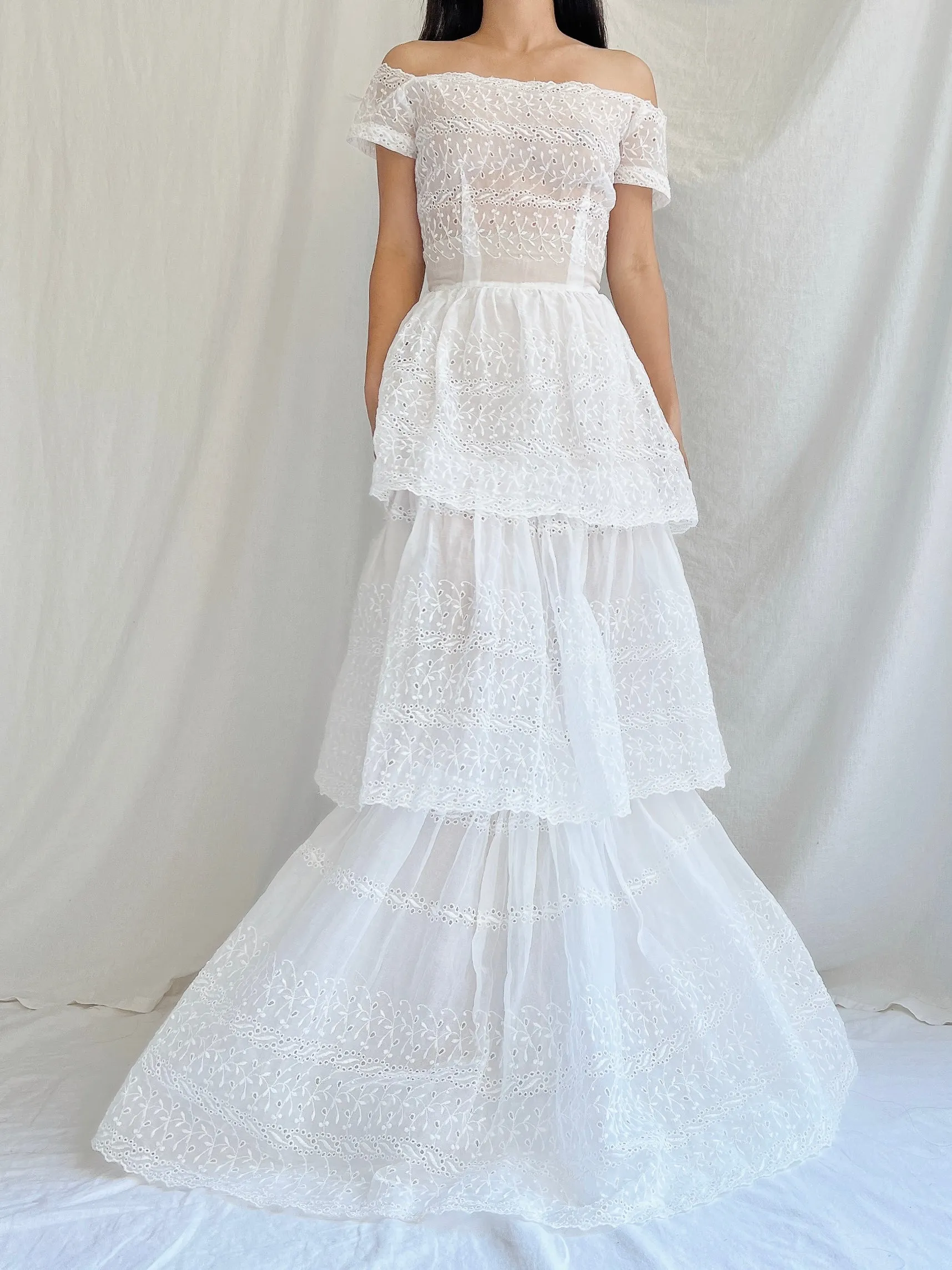 1940s Organdy Embroidered Gown - XS