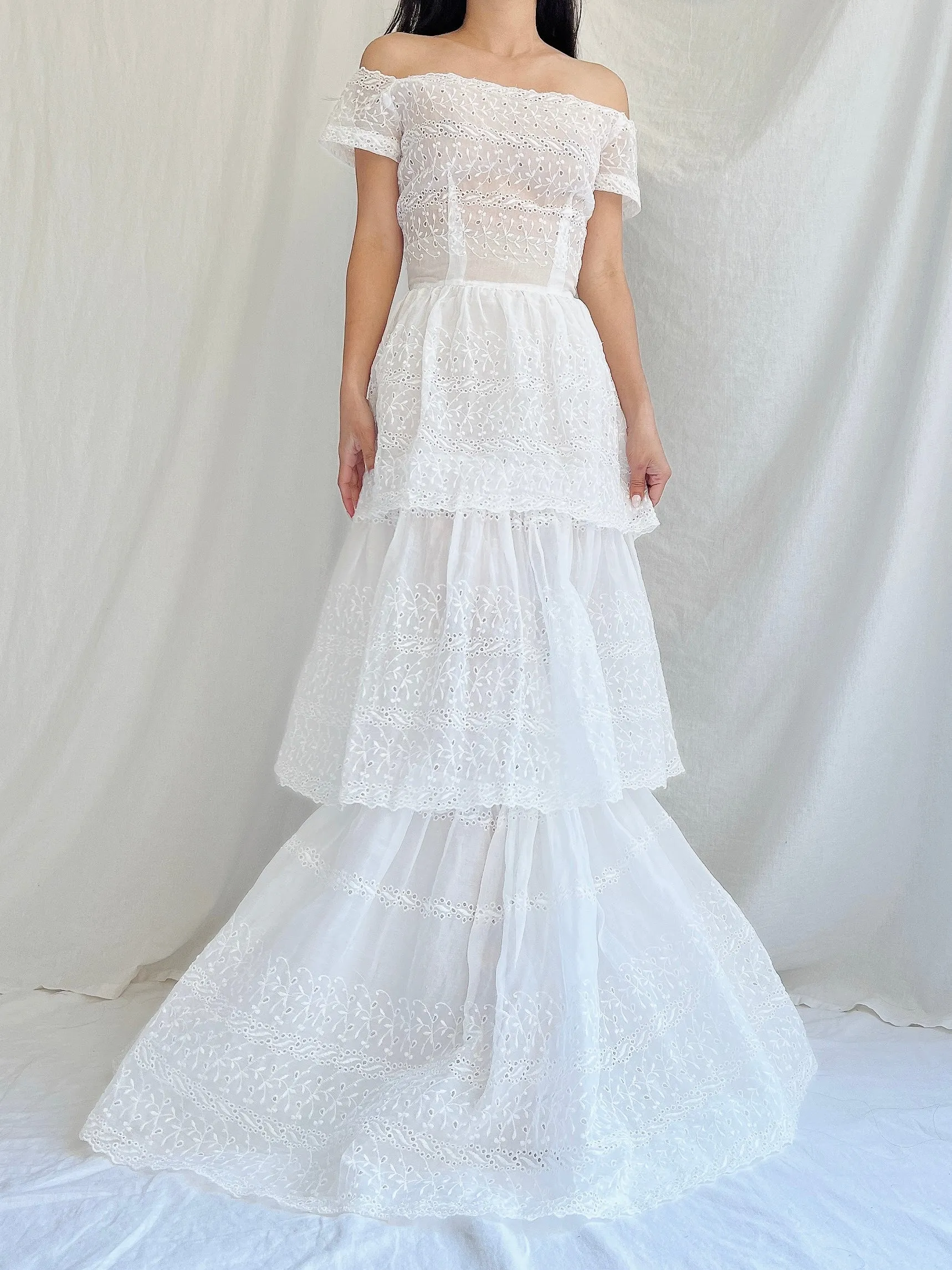 1940s Organdy Embroidered Gown - XS