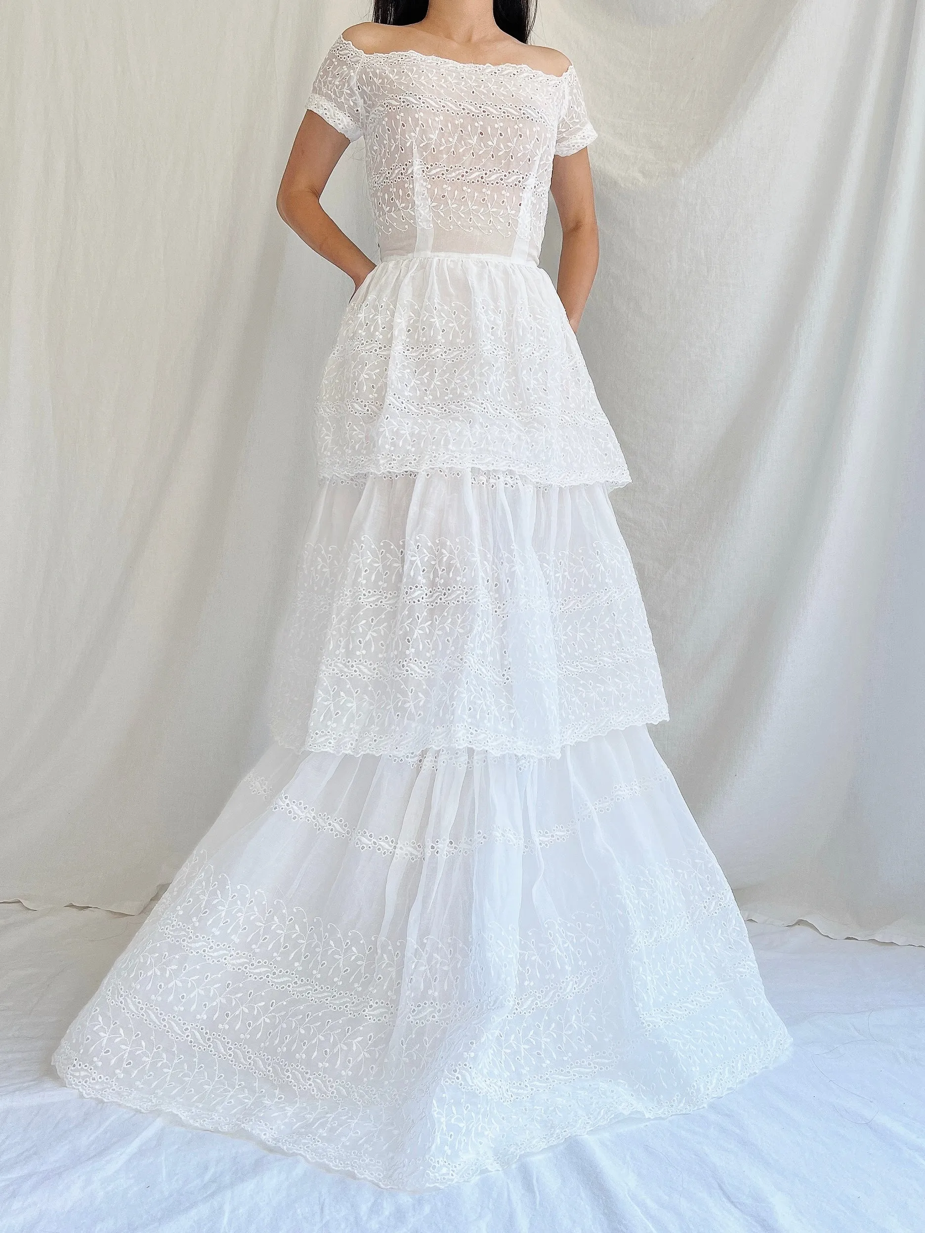 1940s Organdy Embroidered Gown - XS