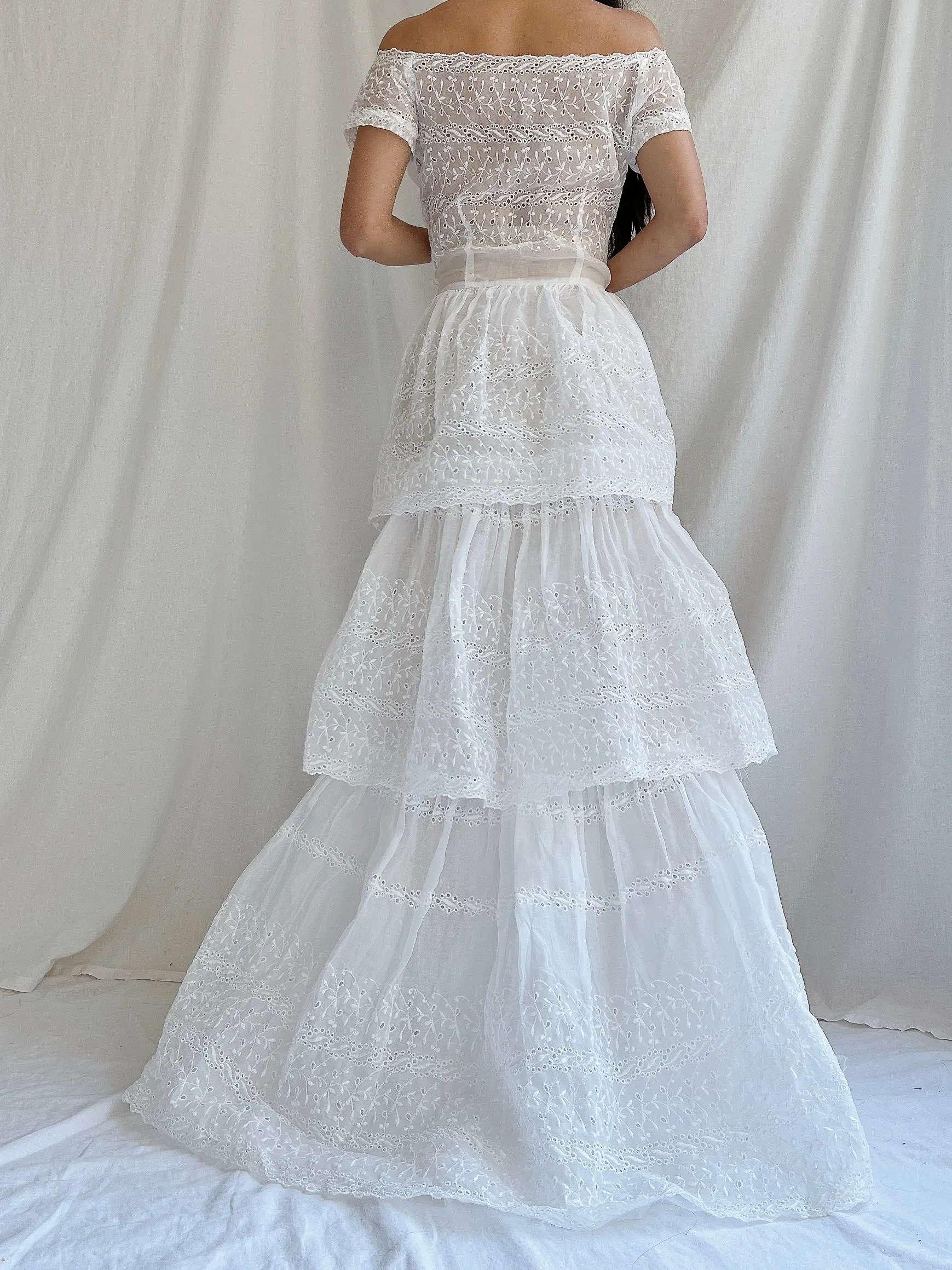 1940s Organdy Embroidered Gown - XS