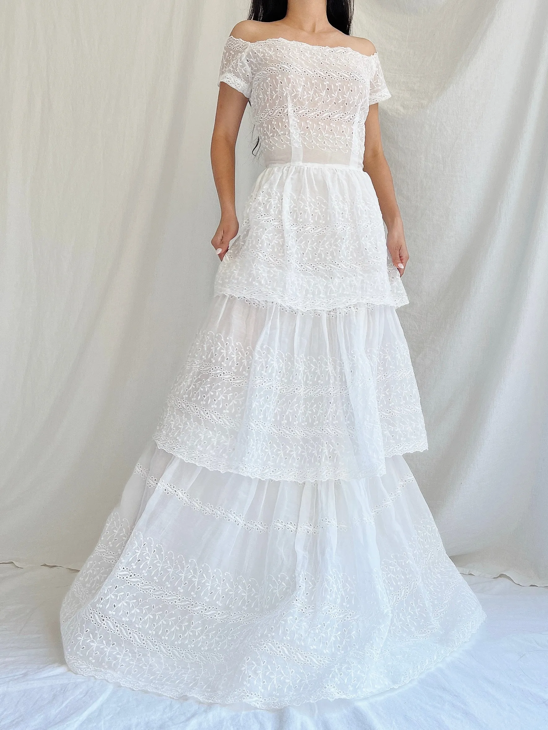 1940s Organdy Embroidered Gown - XS