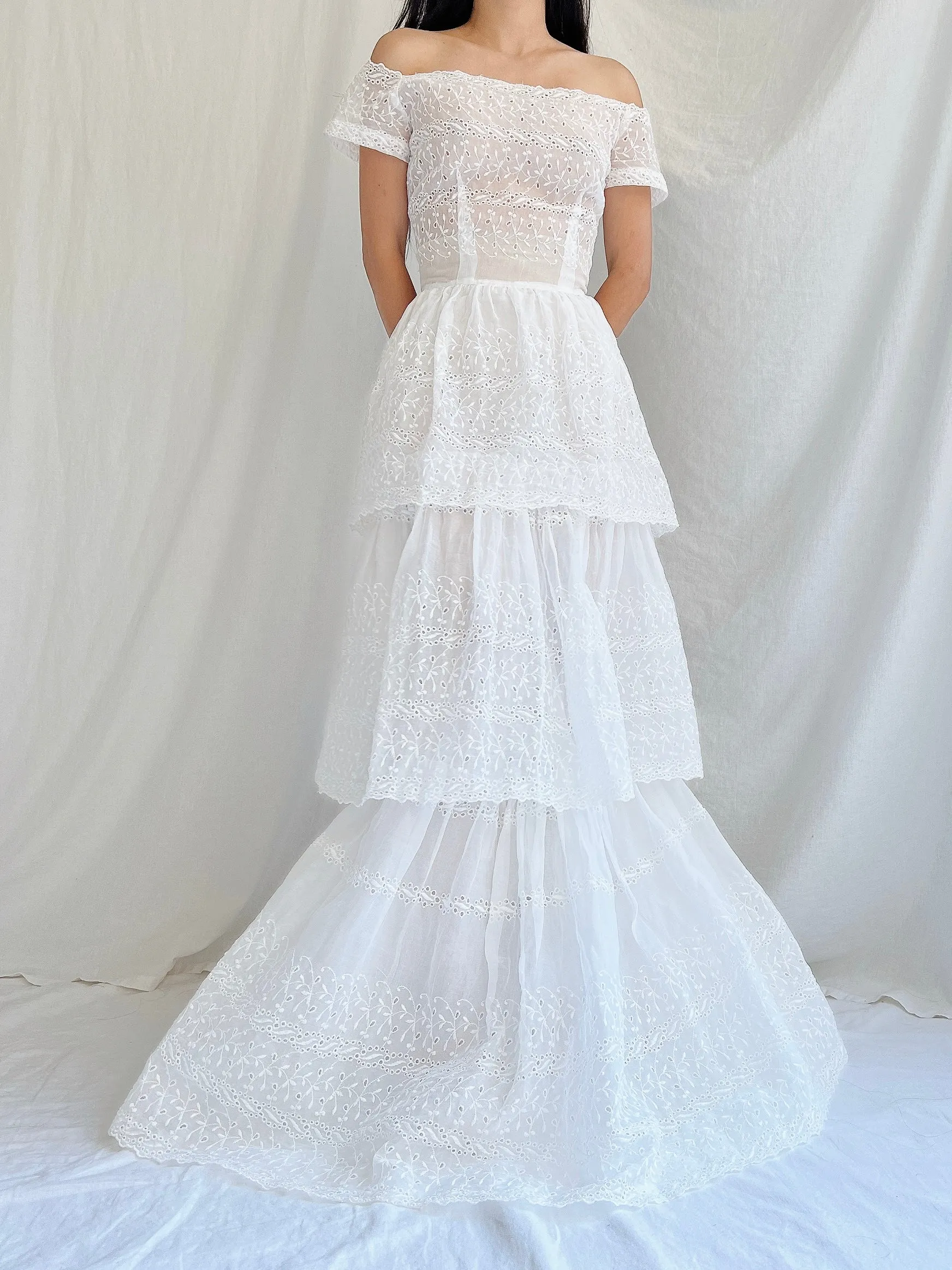 1940s Organdy Embroidered Gown - XS