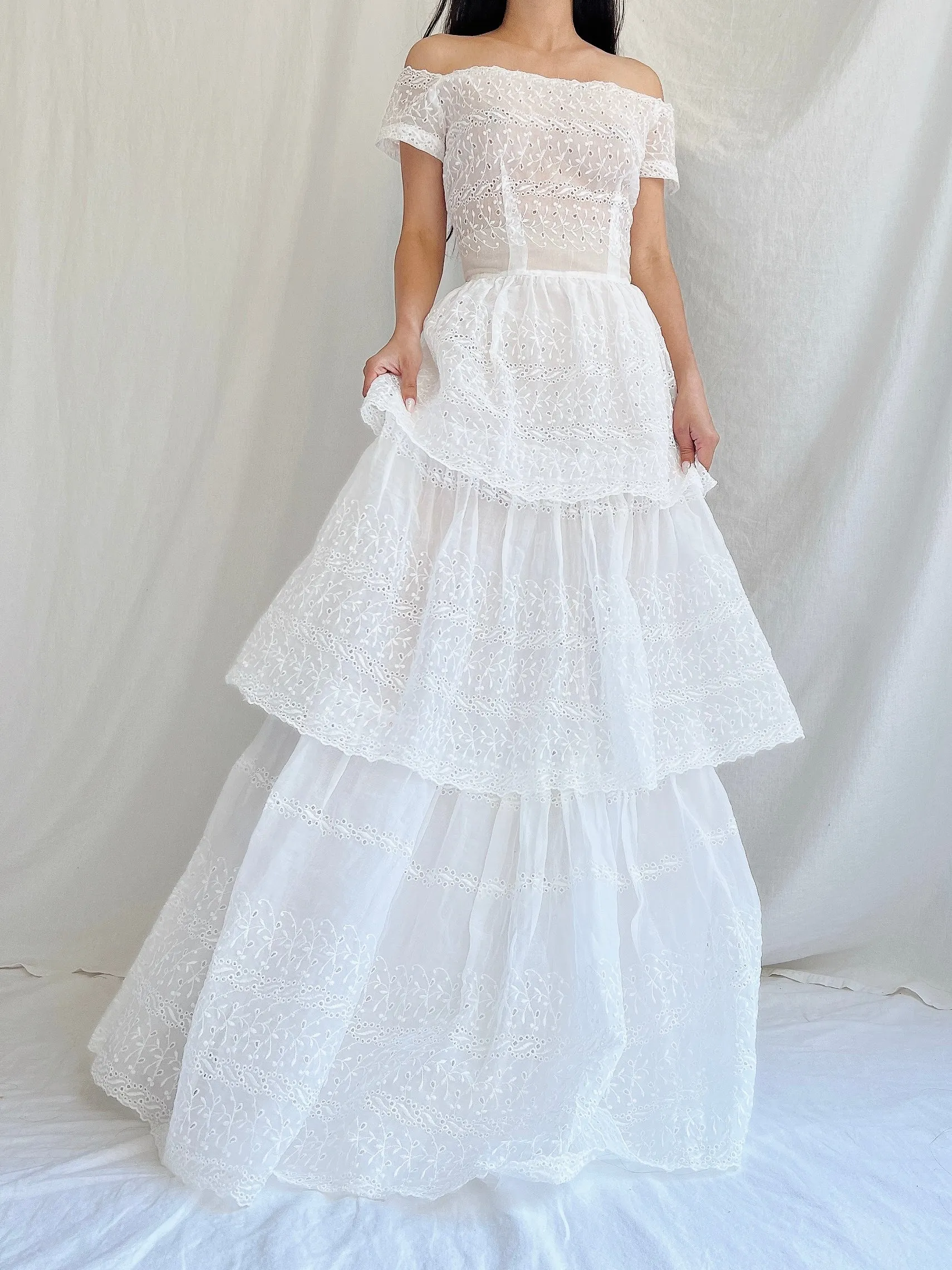1940s Organdy Embroidered Gown - XS