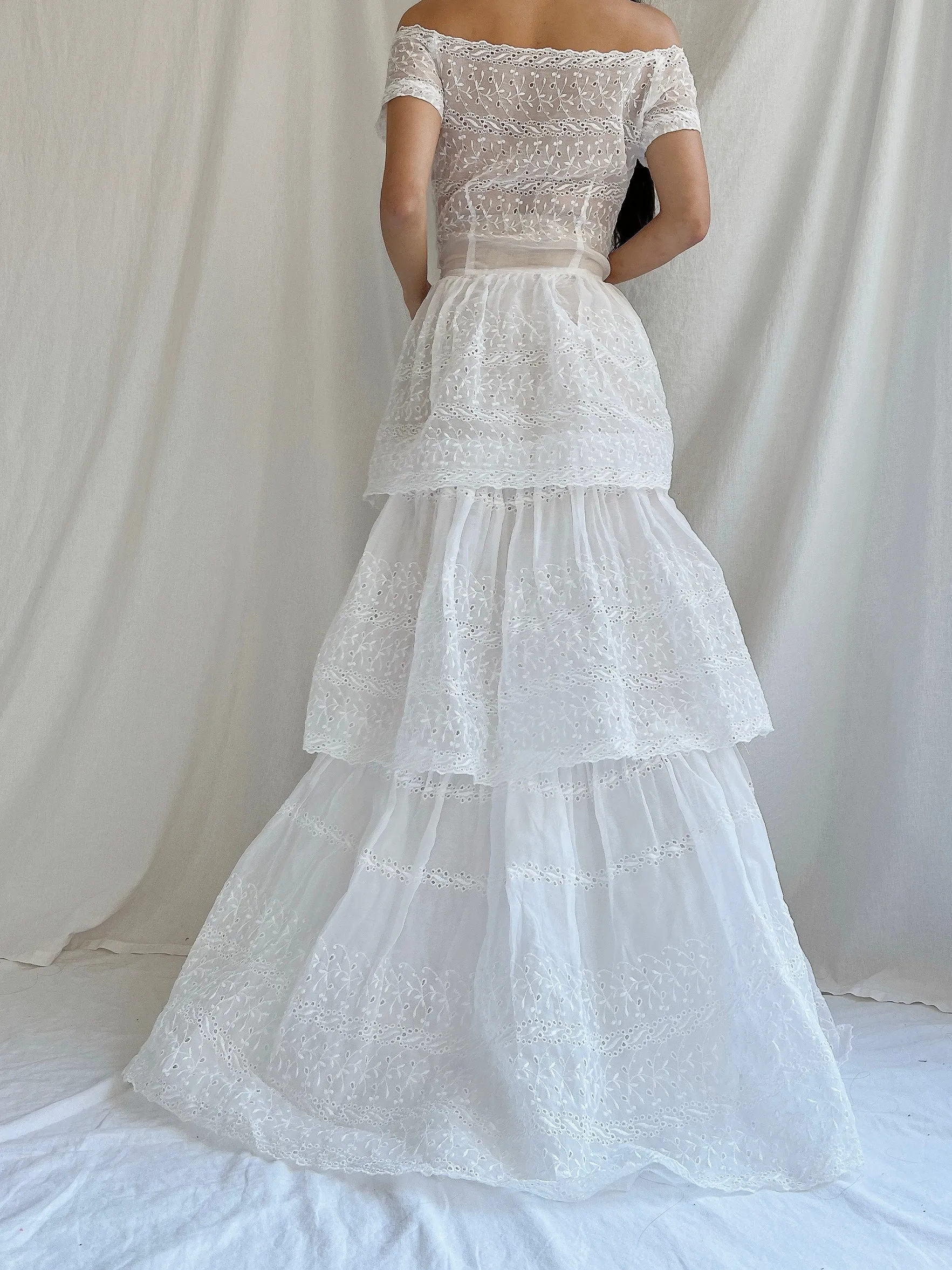 1940s Organdy Embroidered Gown - XS
