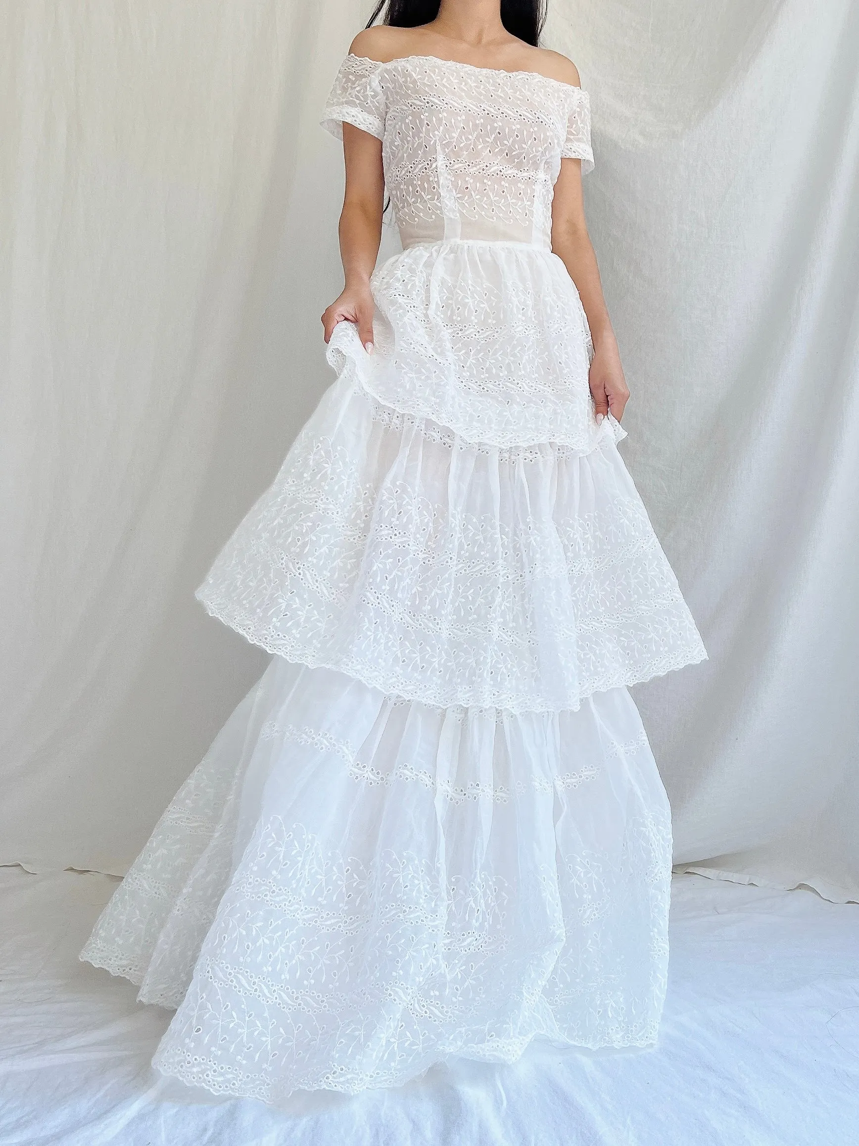 1940s Organdy Embroidered Gown - XS