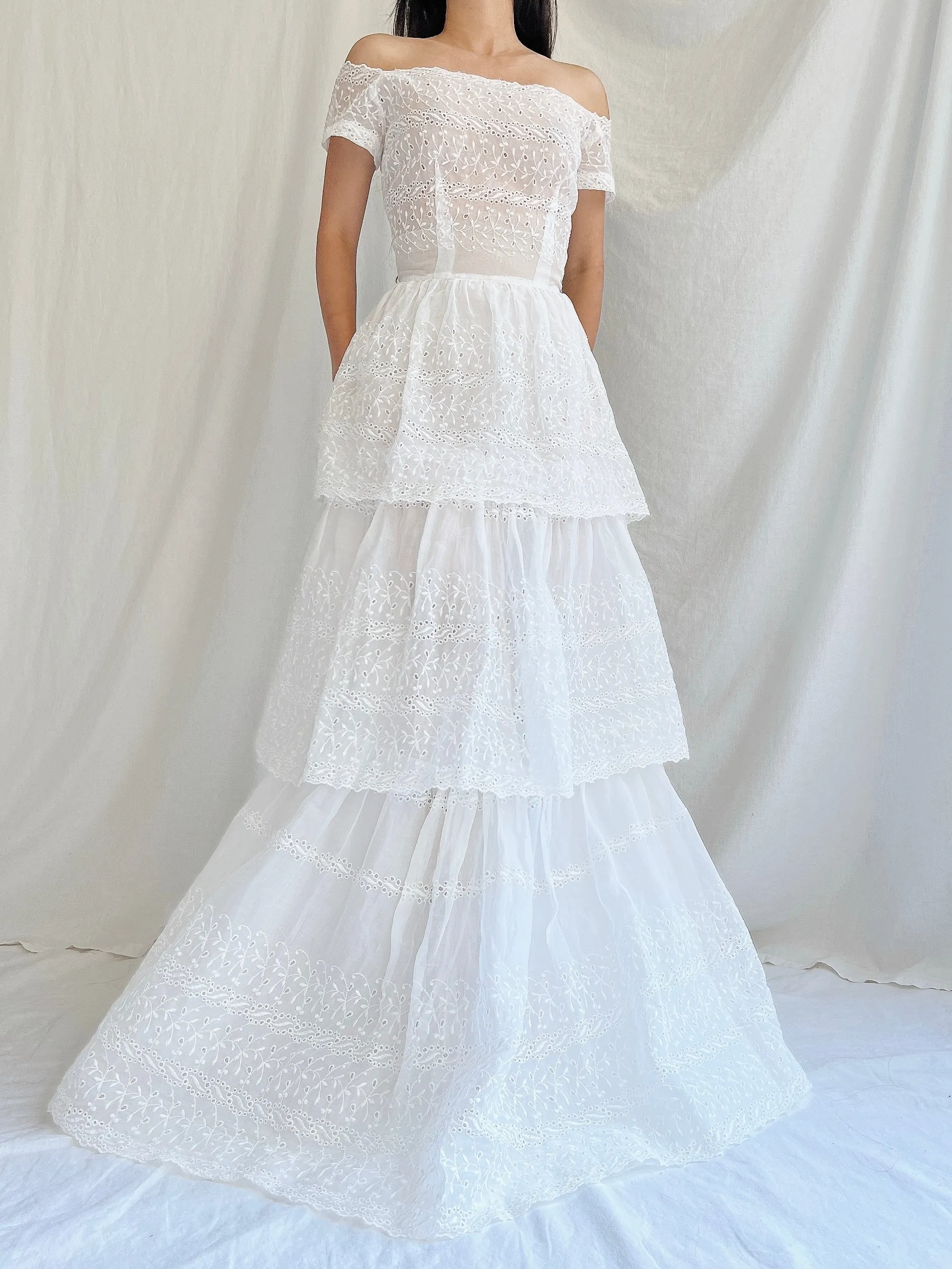1940s Organdy Embroidered Gown - XS