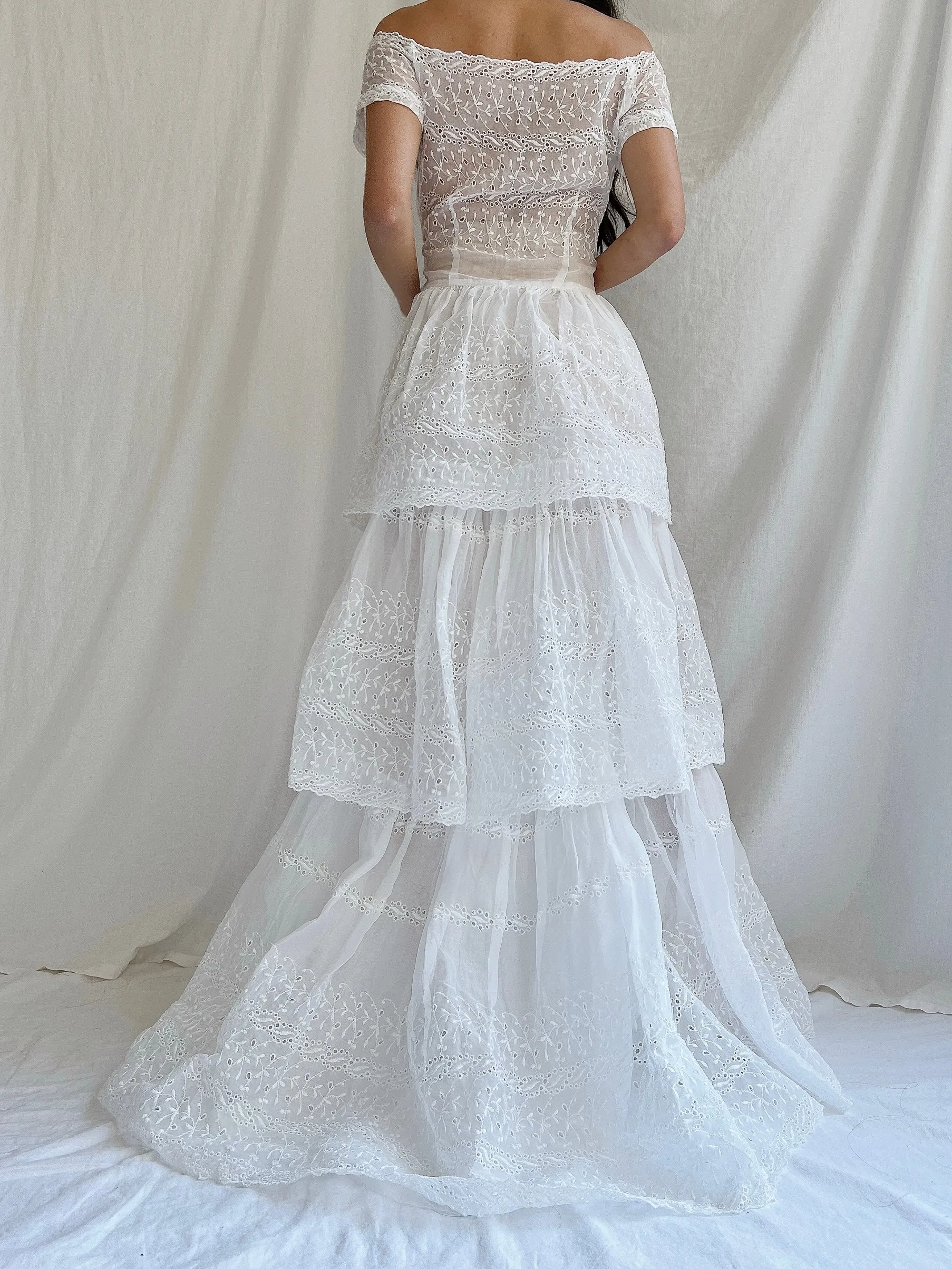 1940s Organdy Embroidered Gown - XS