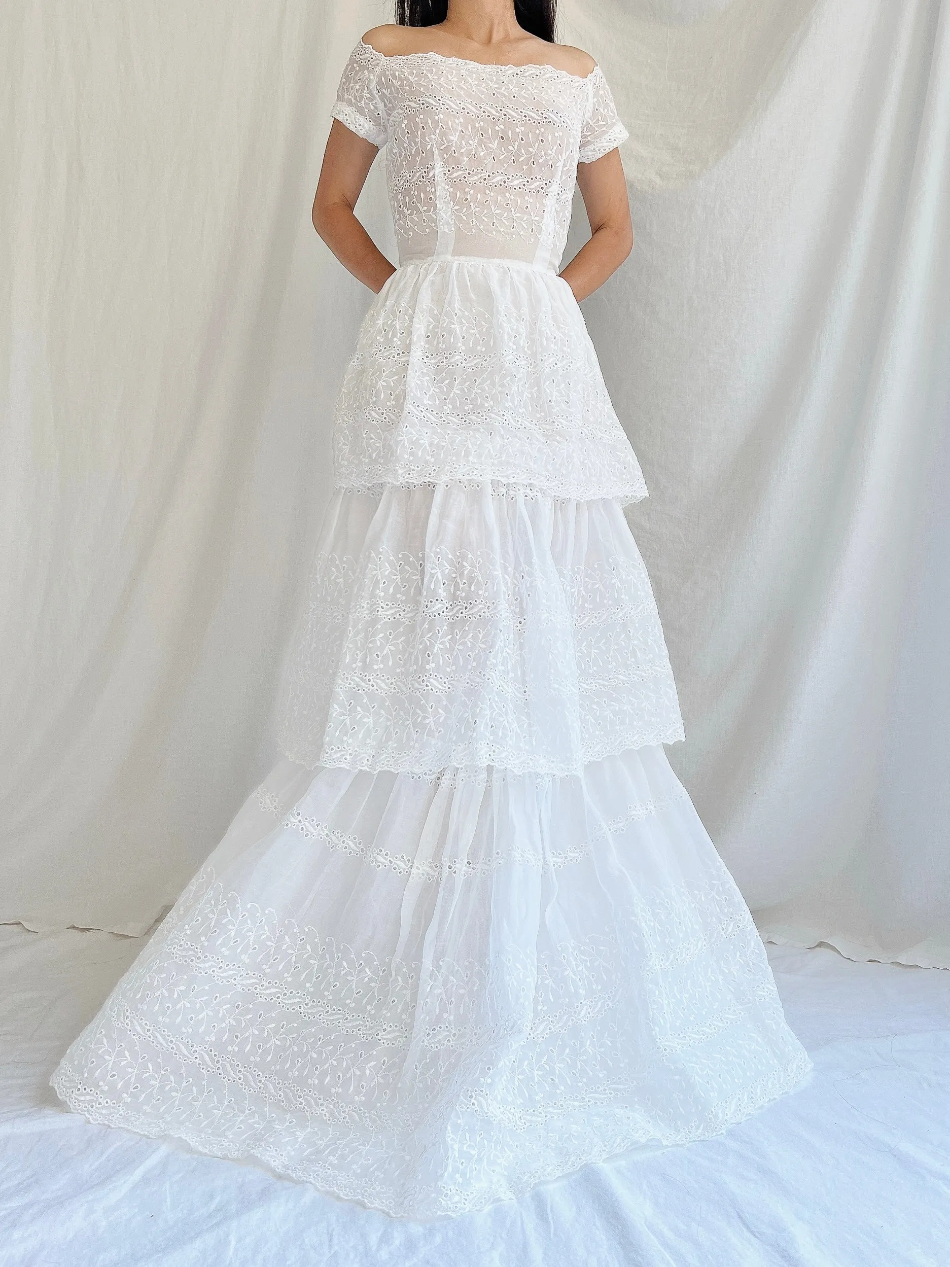 1940s Organdy Embroidered Gown - XS