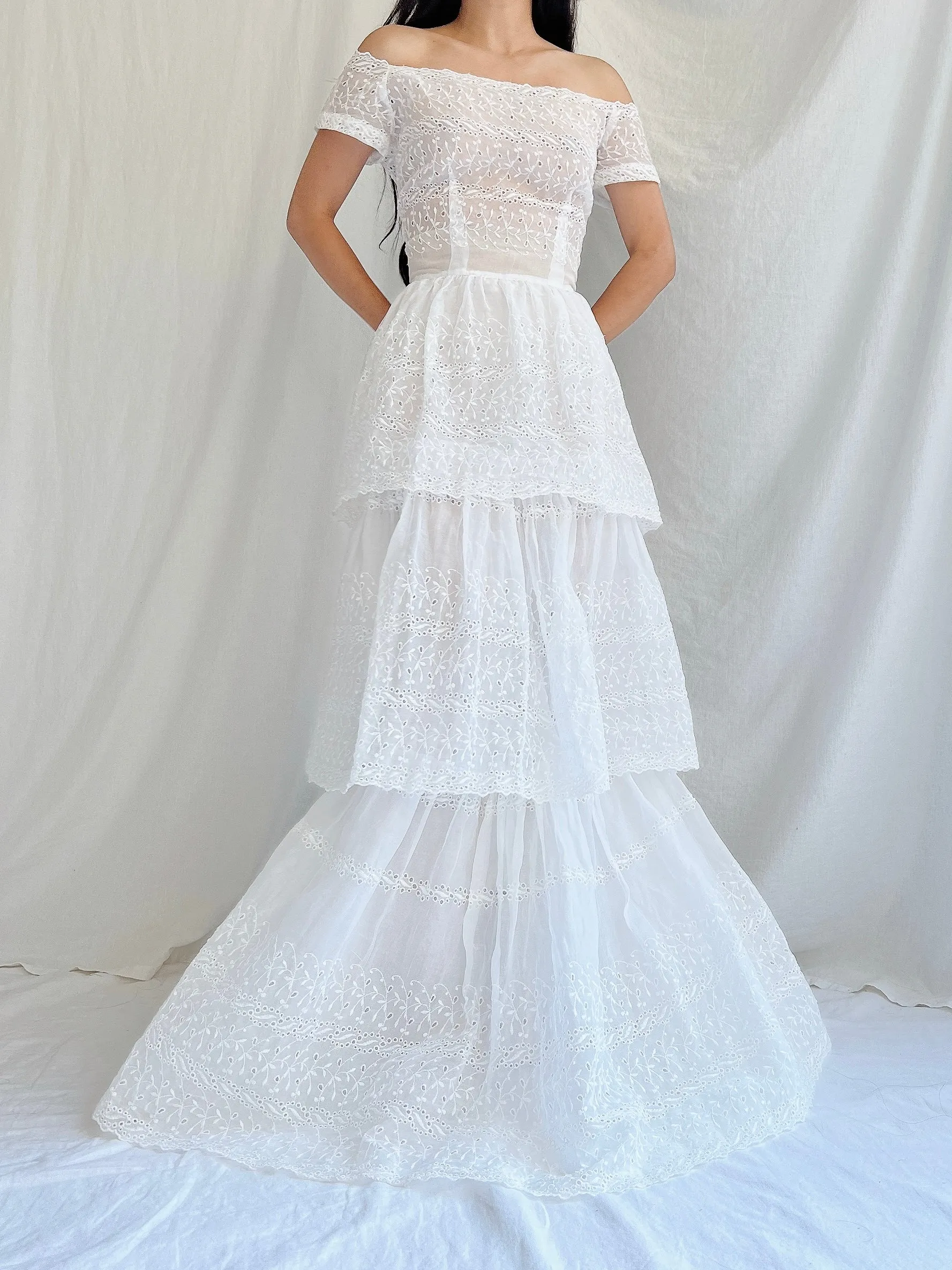 1940s Organdy Embroidered Gown - XS