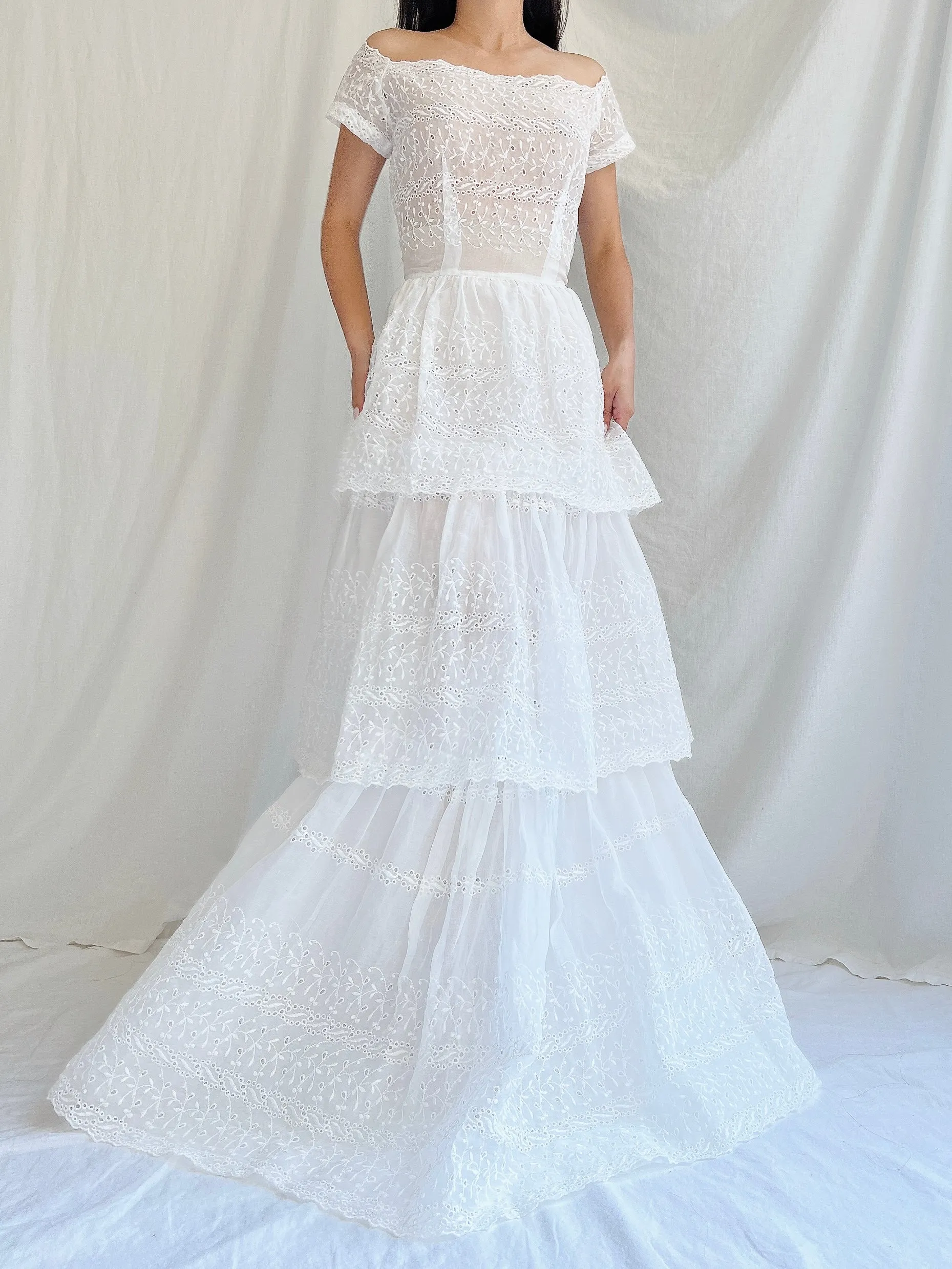 1940s Organdy Embroidered Gown - XS